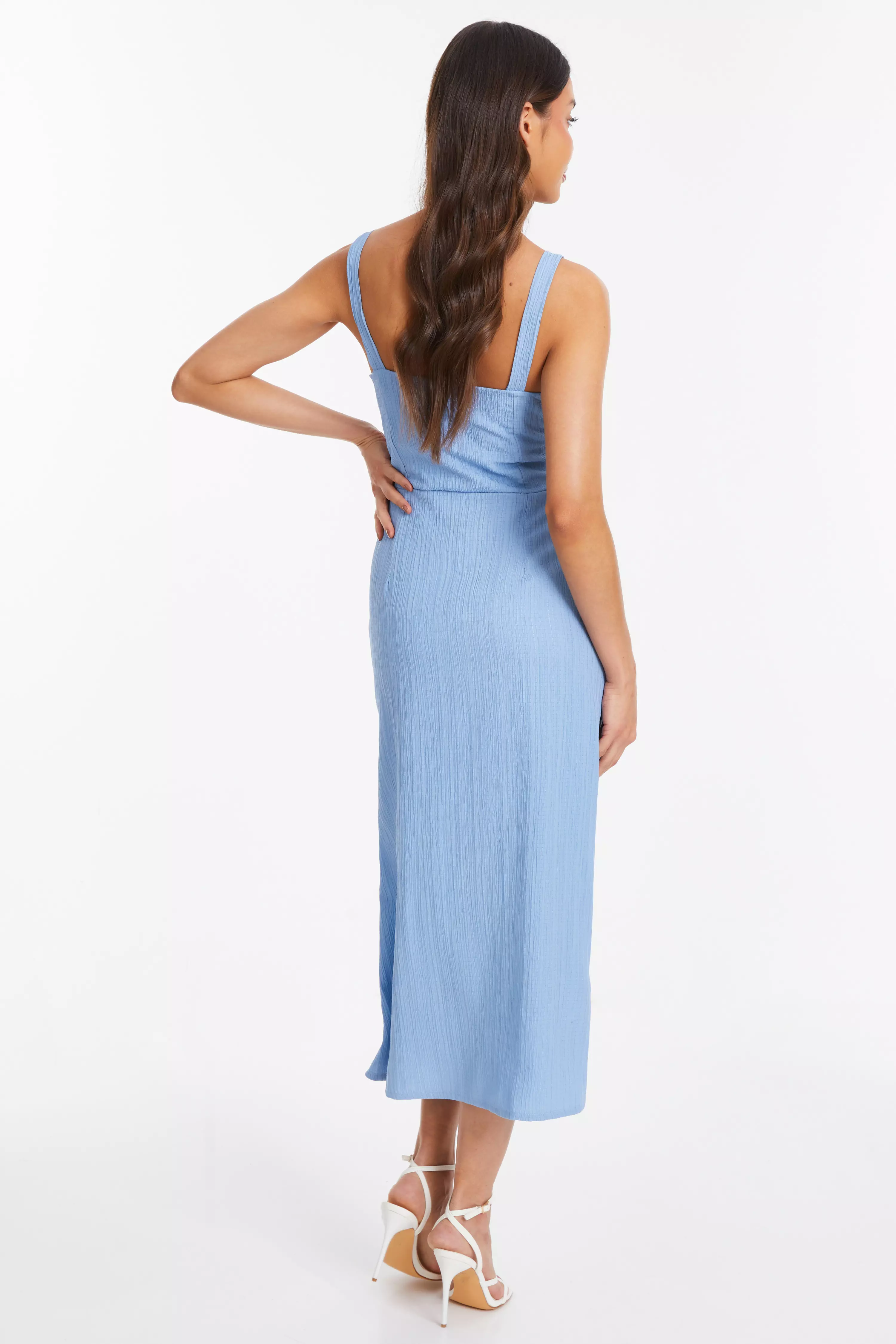 Blue Textured Frill Midi Dress