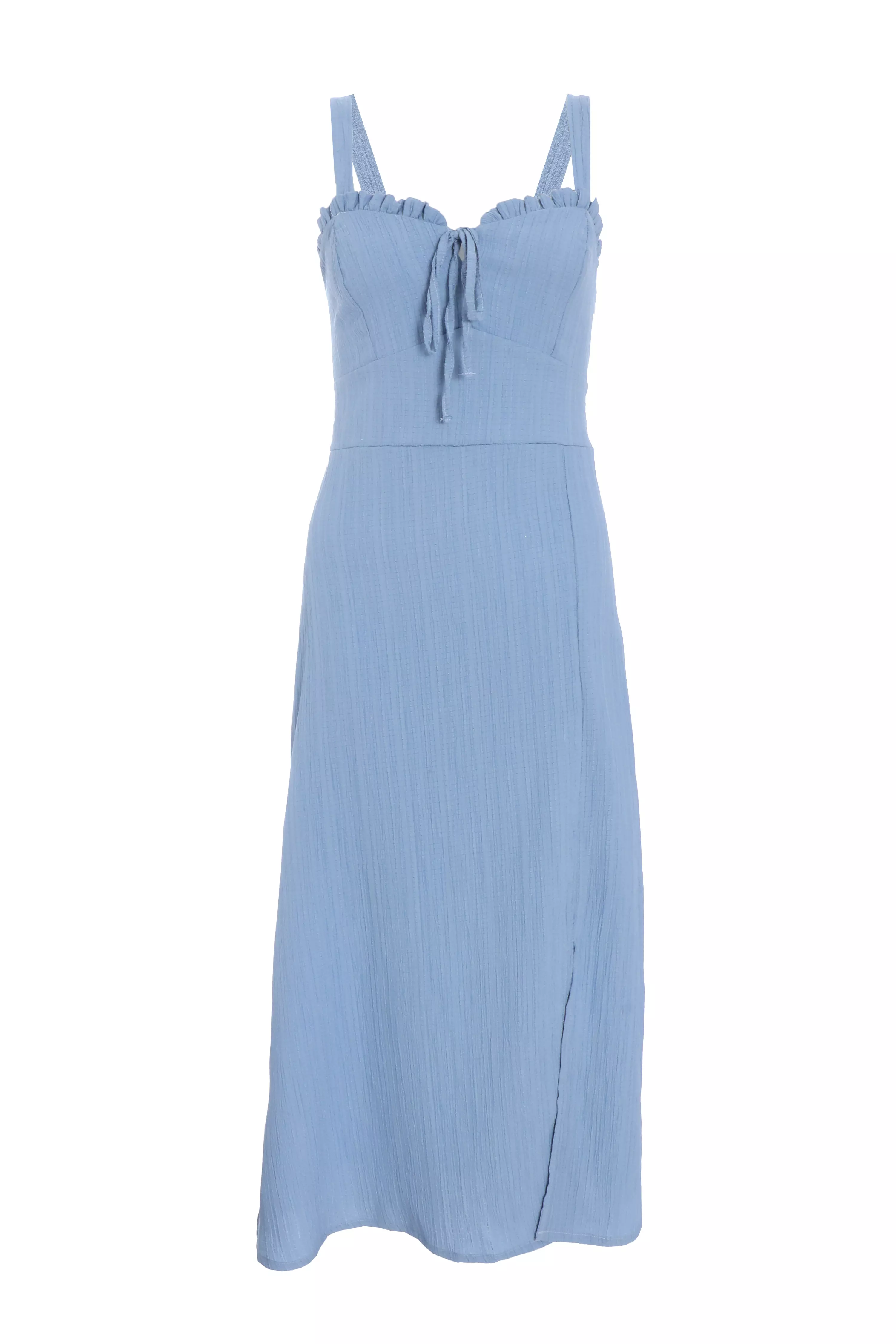 Blue Textured Frill Midi Dress