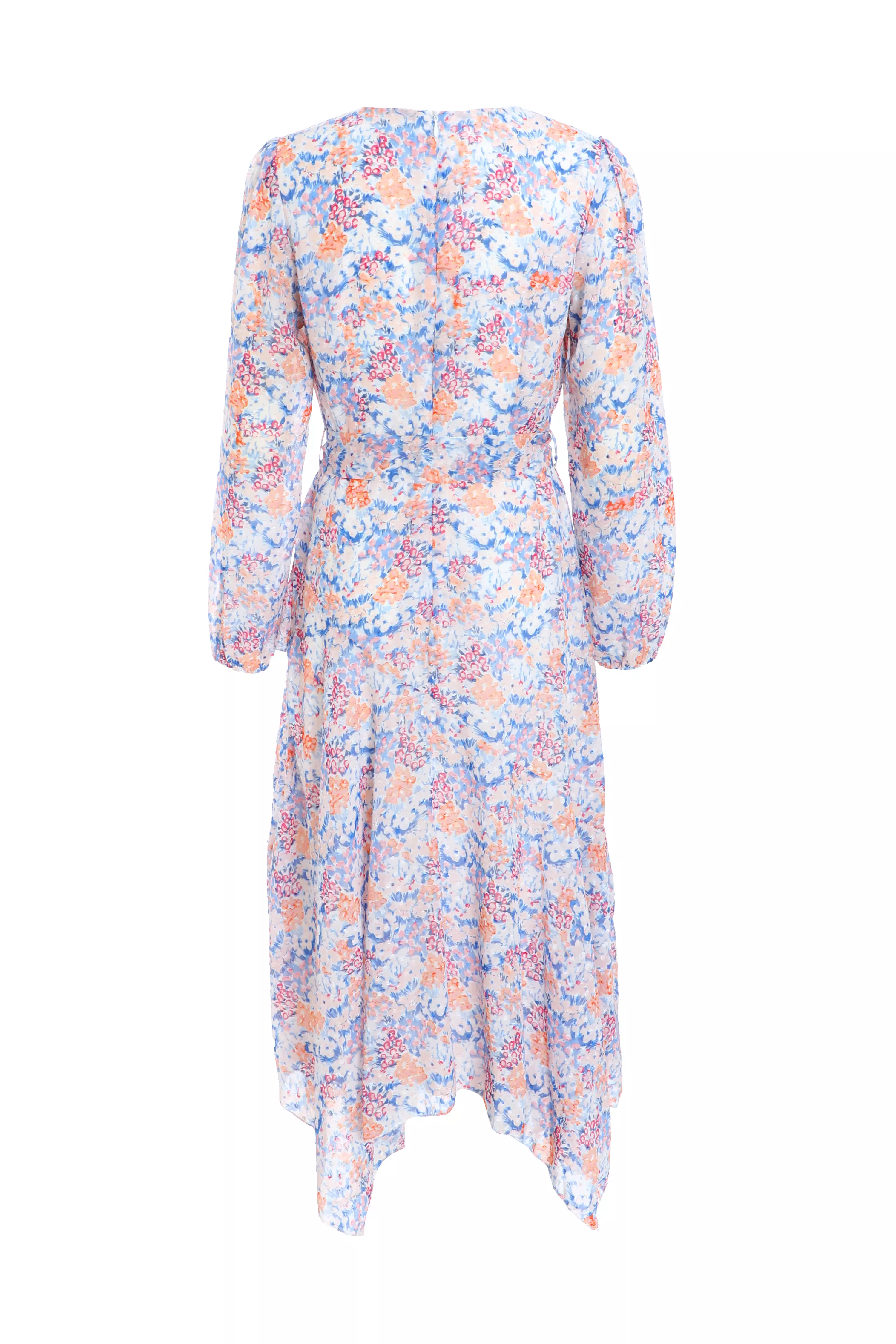 Multicoloured Ditsy Print Chiffon Wrap Midi Dress