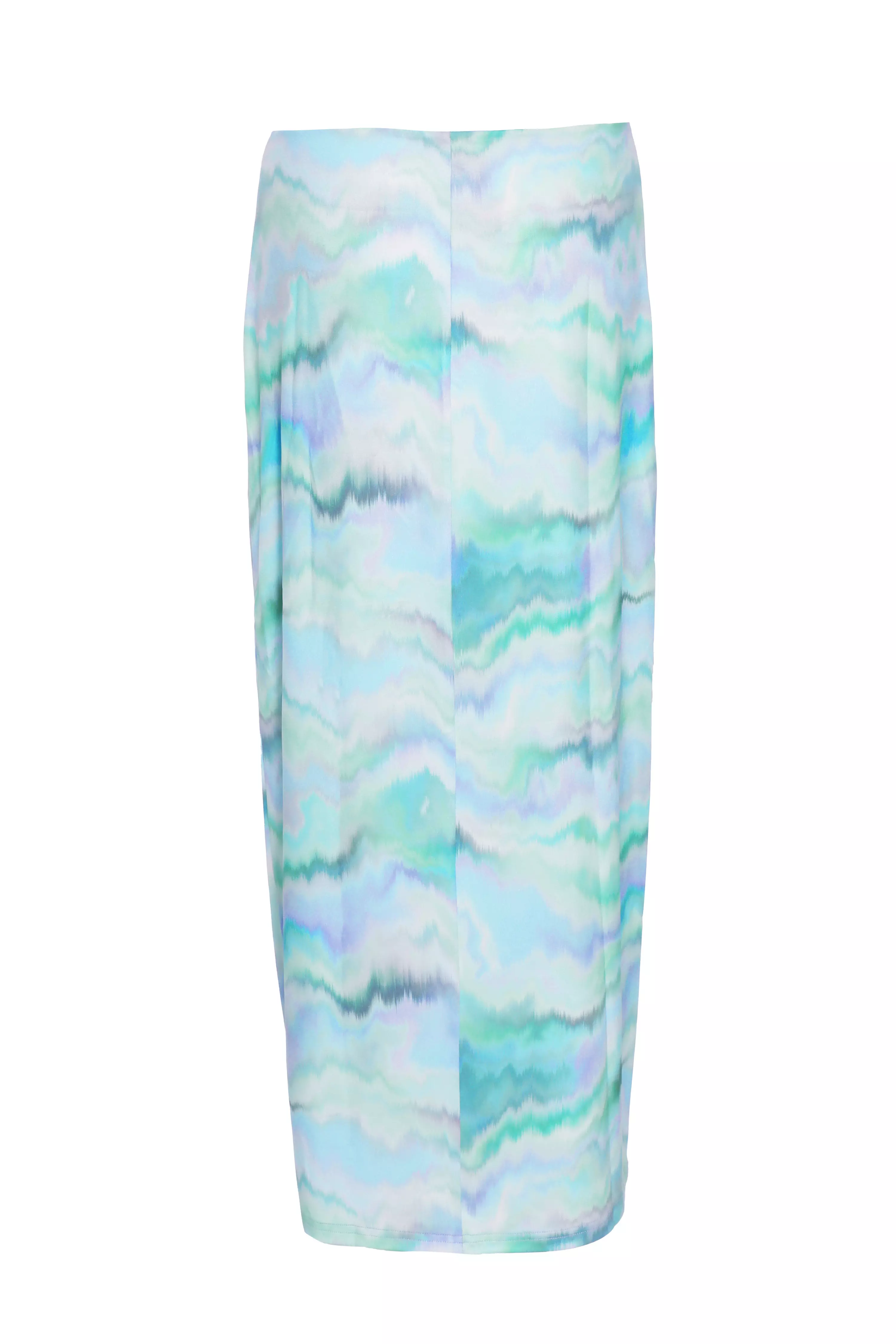 Pale Blue Marble Print Ruched Midi Skirt