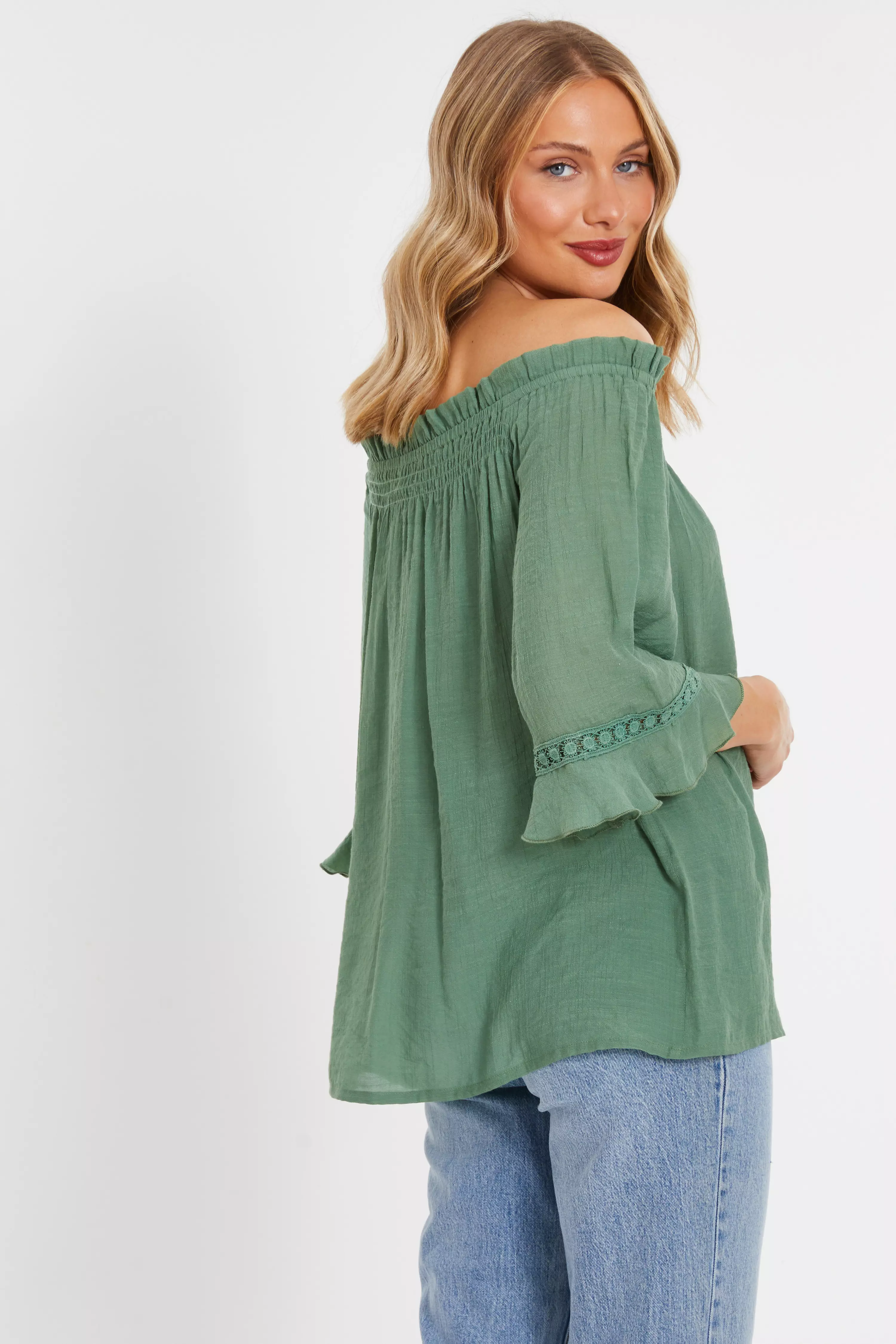 Khaki Textured Bardot Top