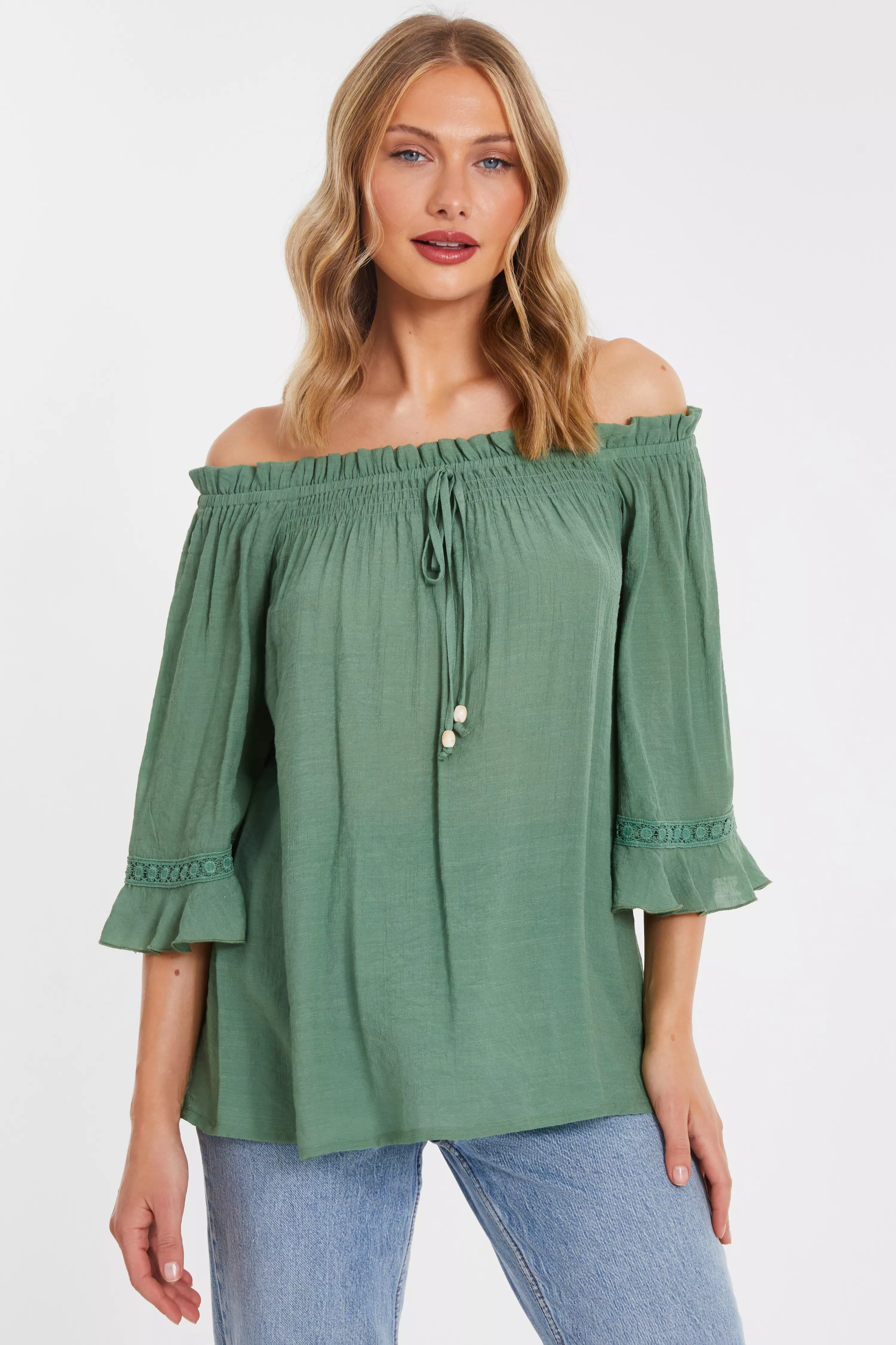 Khaki Textured Bardot Top