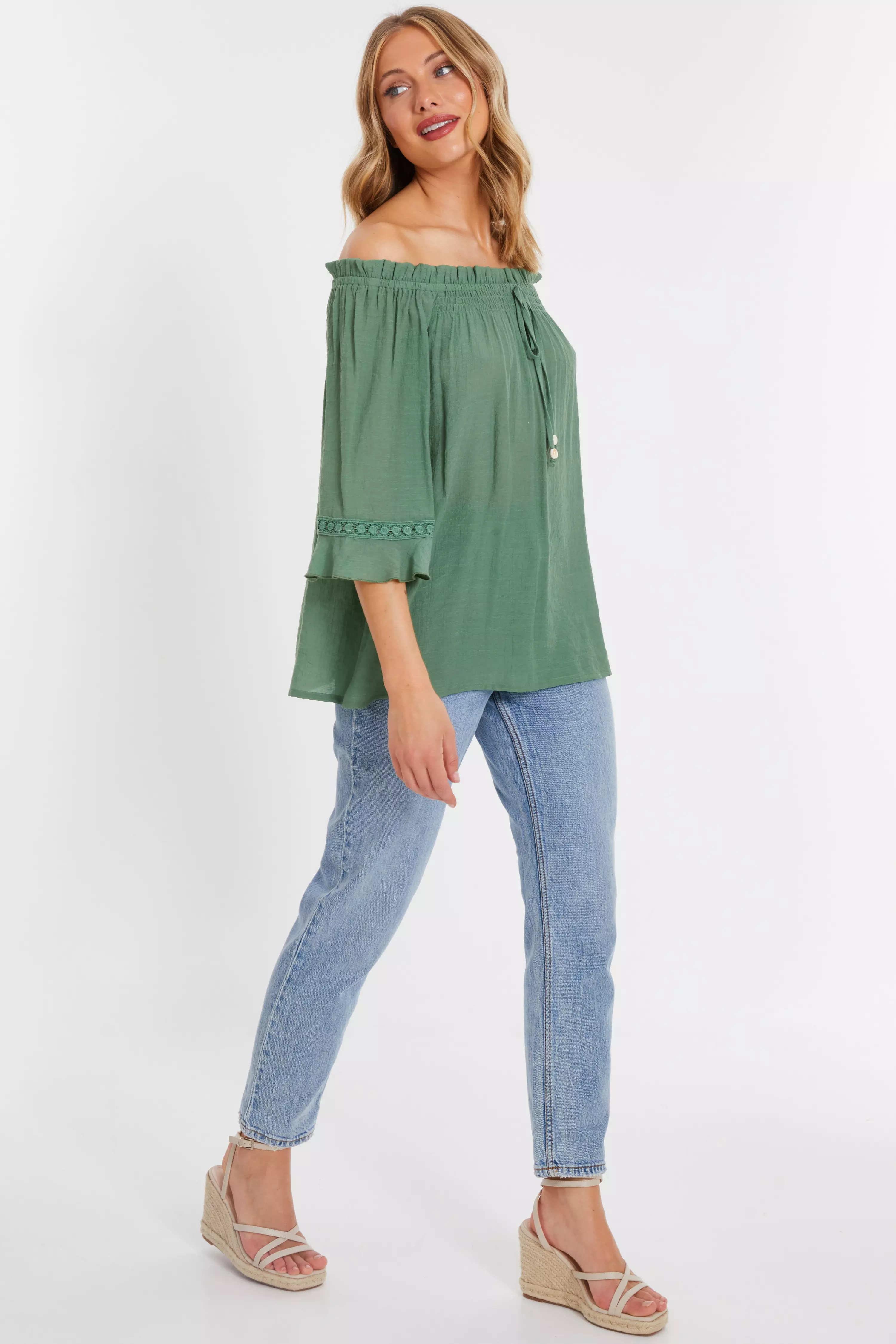 Khaki Textured Bardot Top