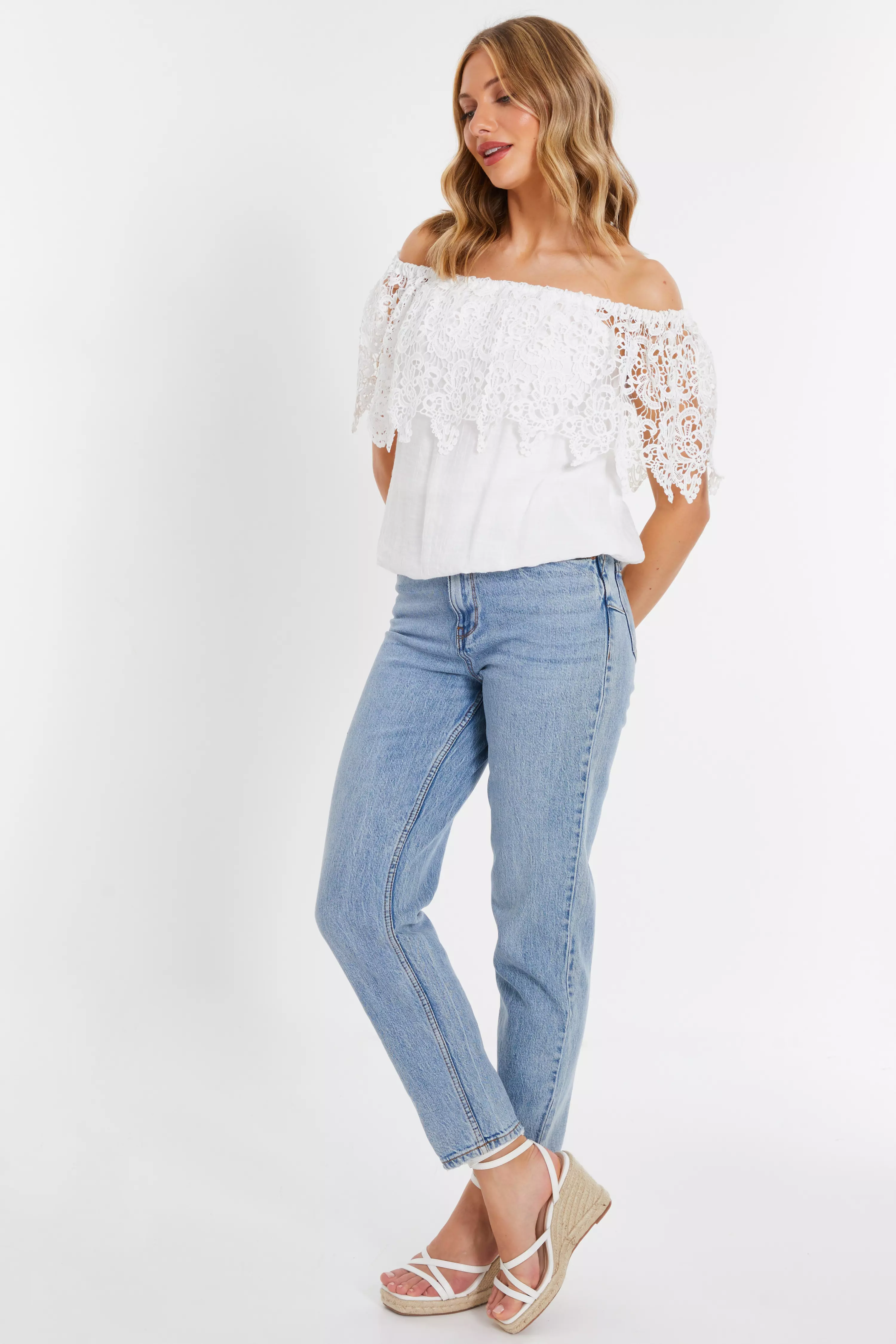 Cream Crochet Bardot Top