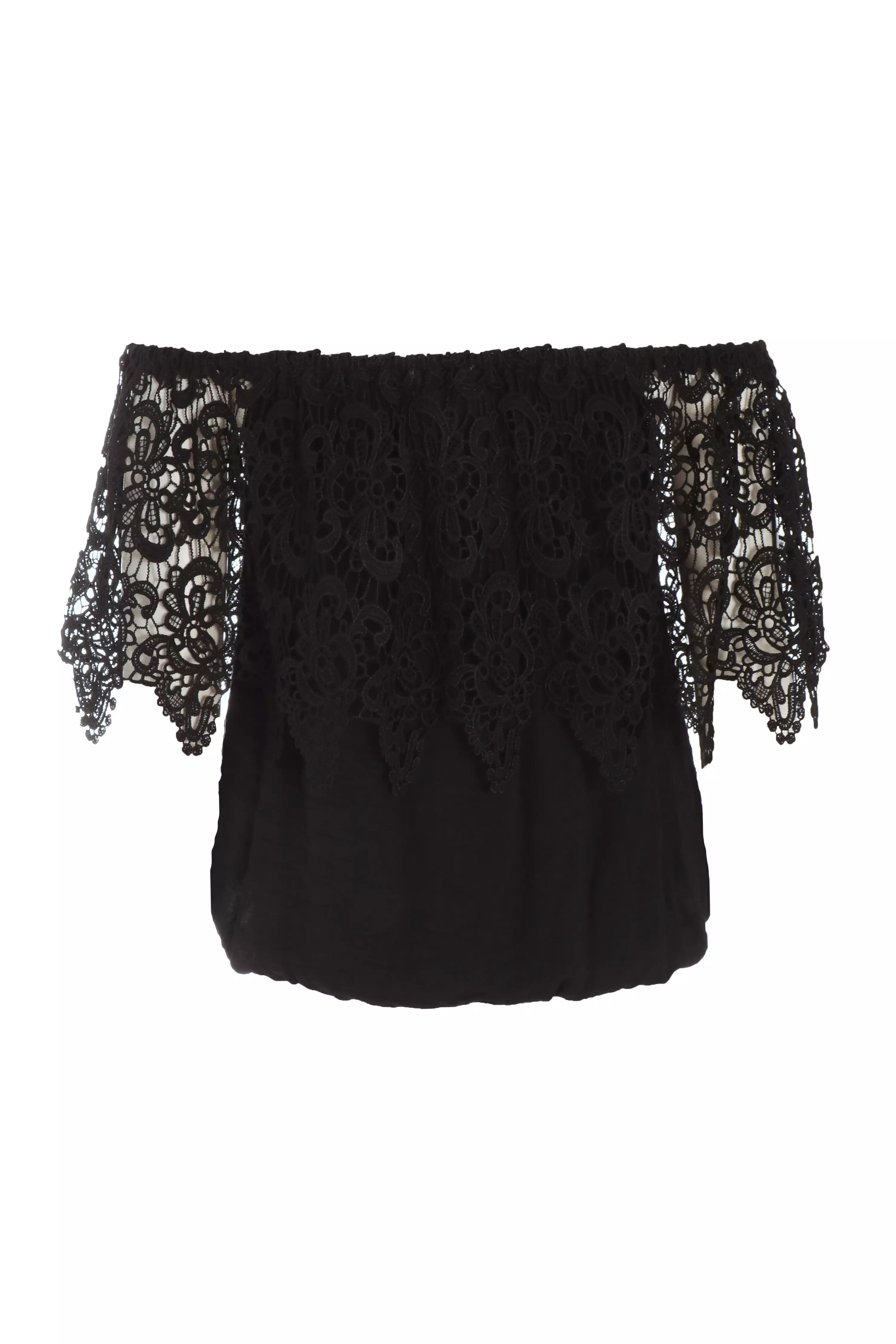 Black Crochet Bardot Top