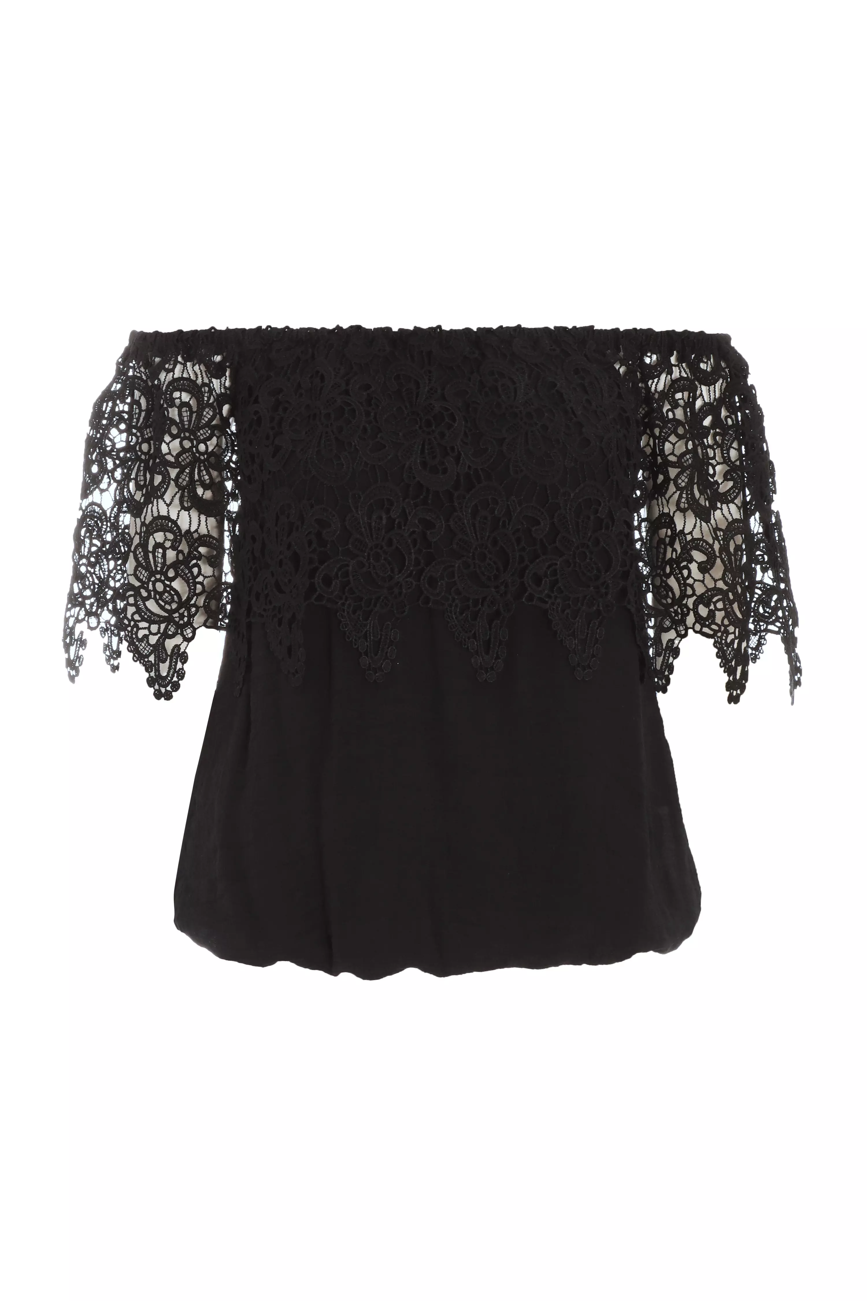 Black Crochet Bardot Top