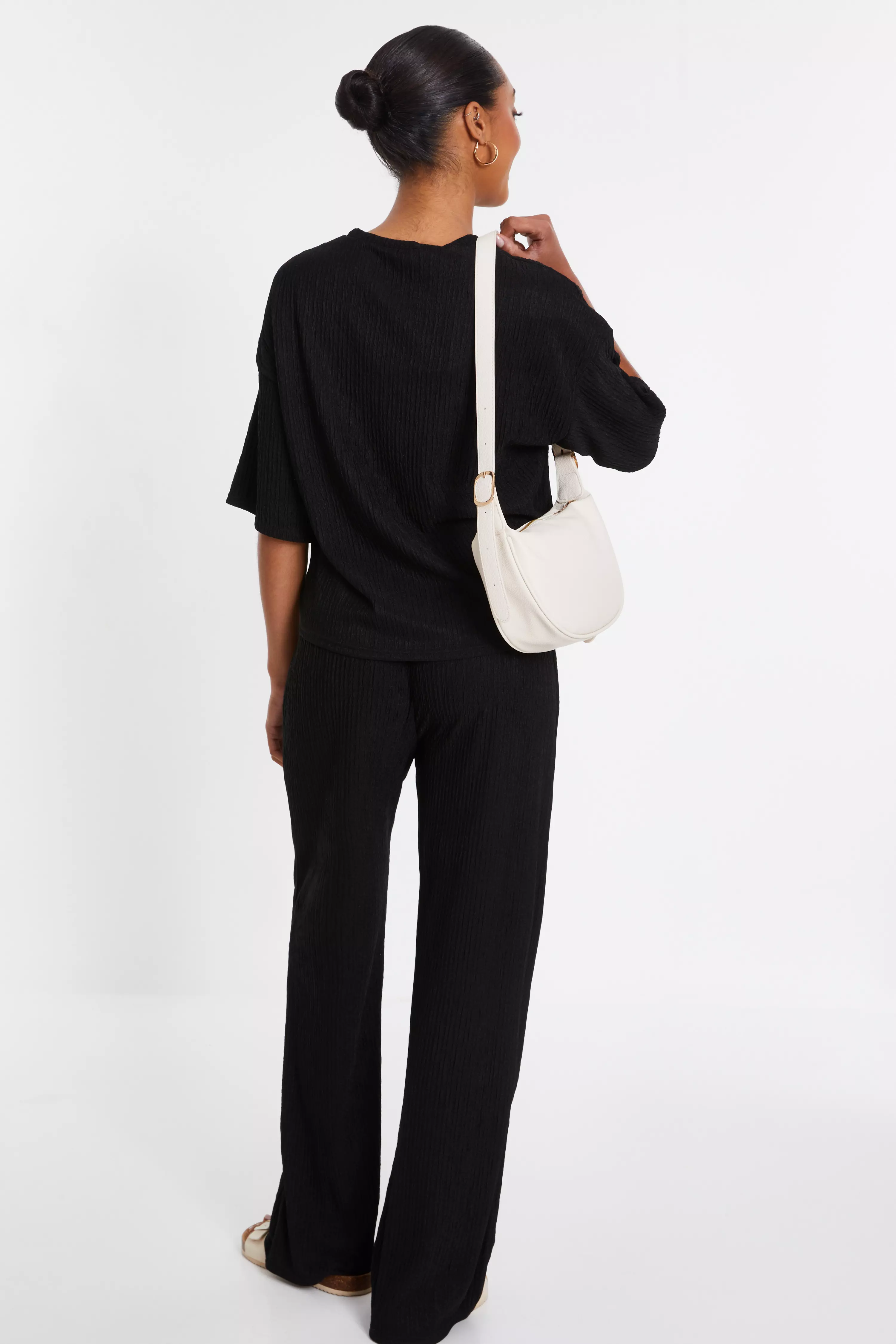 Black Textured Palazzo Trousers