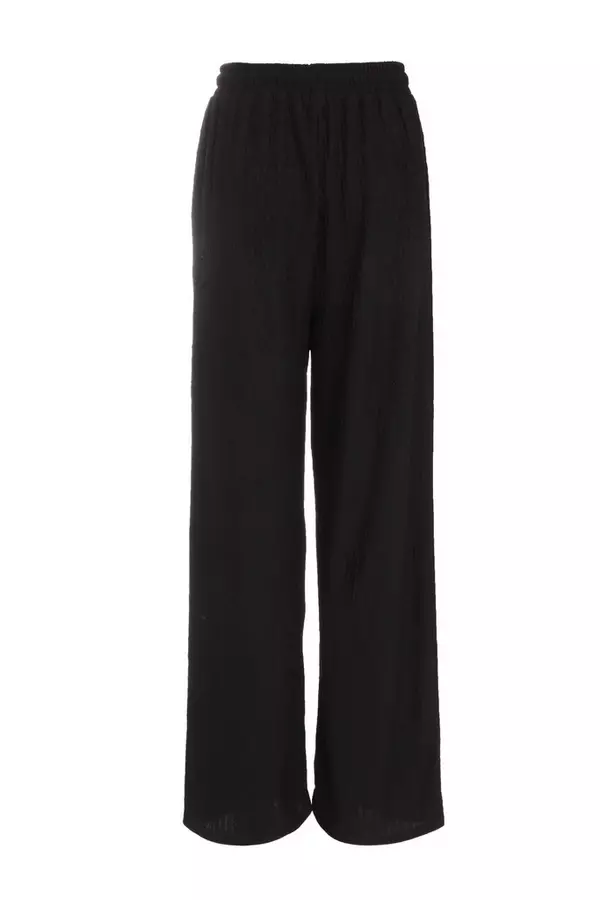 Black Textured Palazzo Trousers