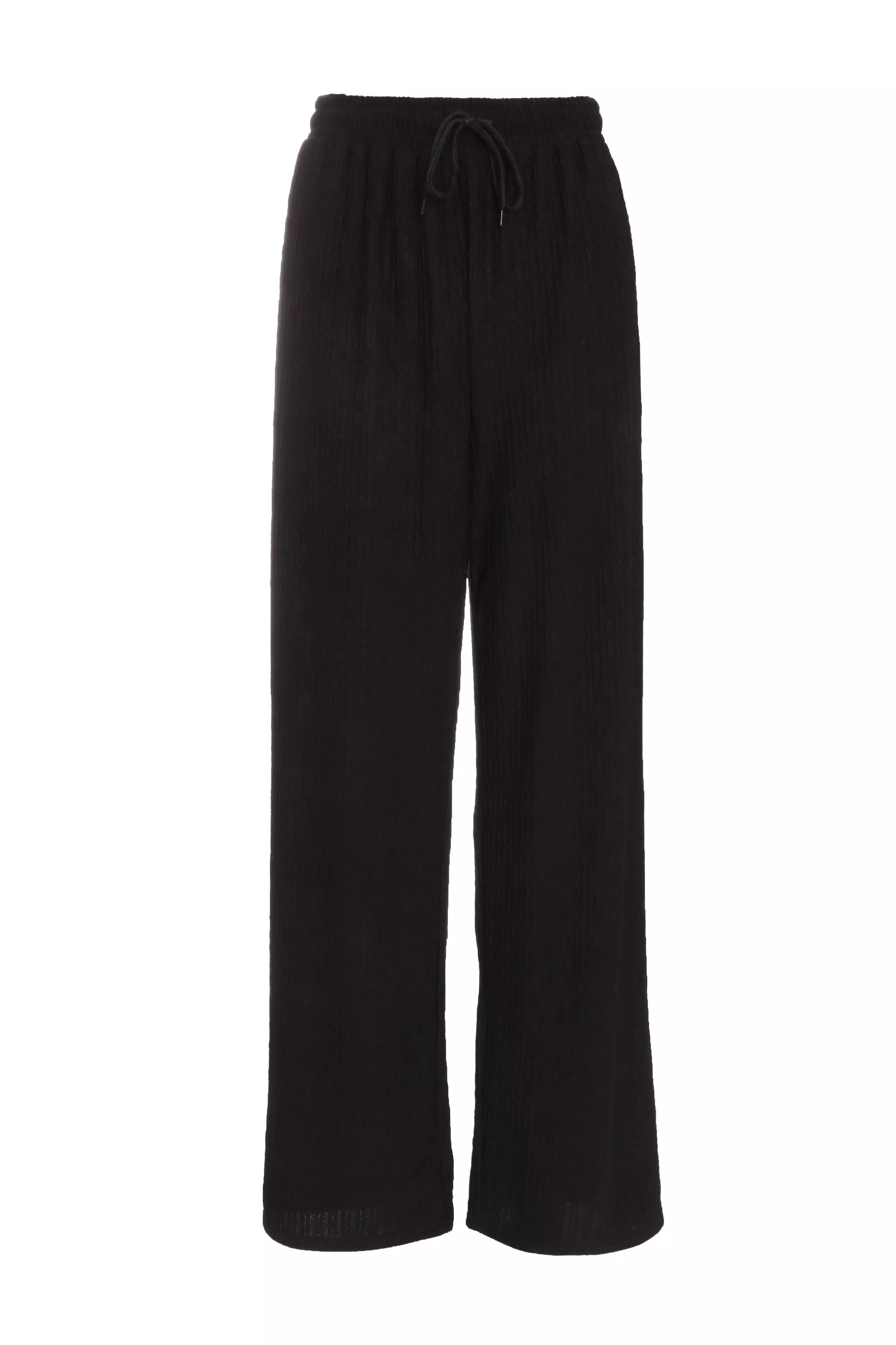 Black Textured Palazzo Trousers