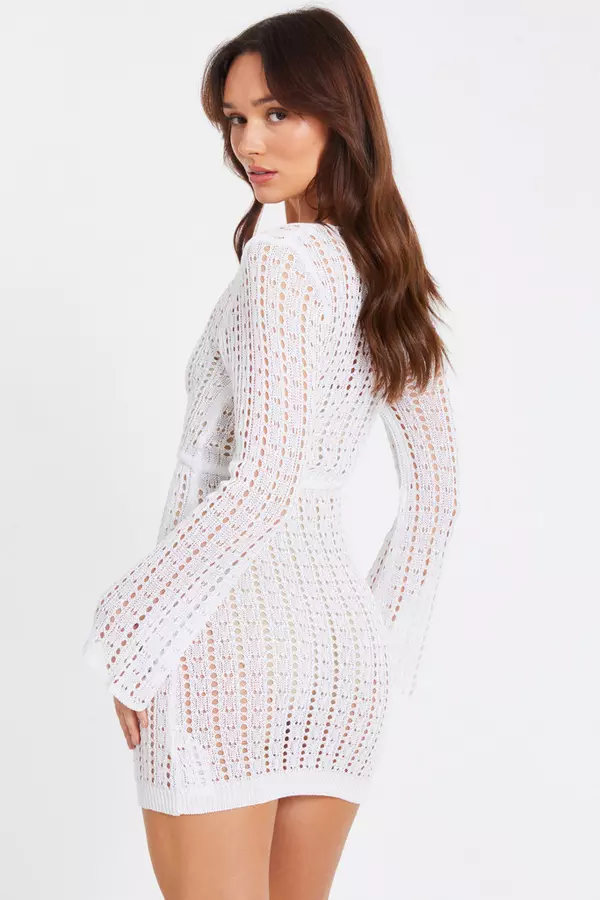 White Crochet Mini Dress