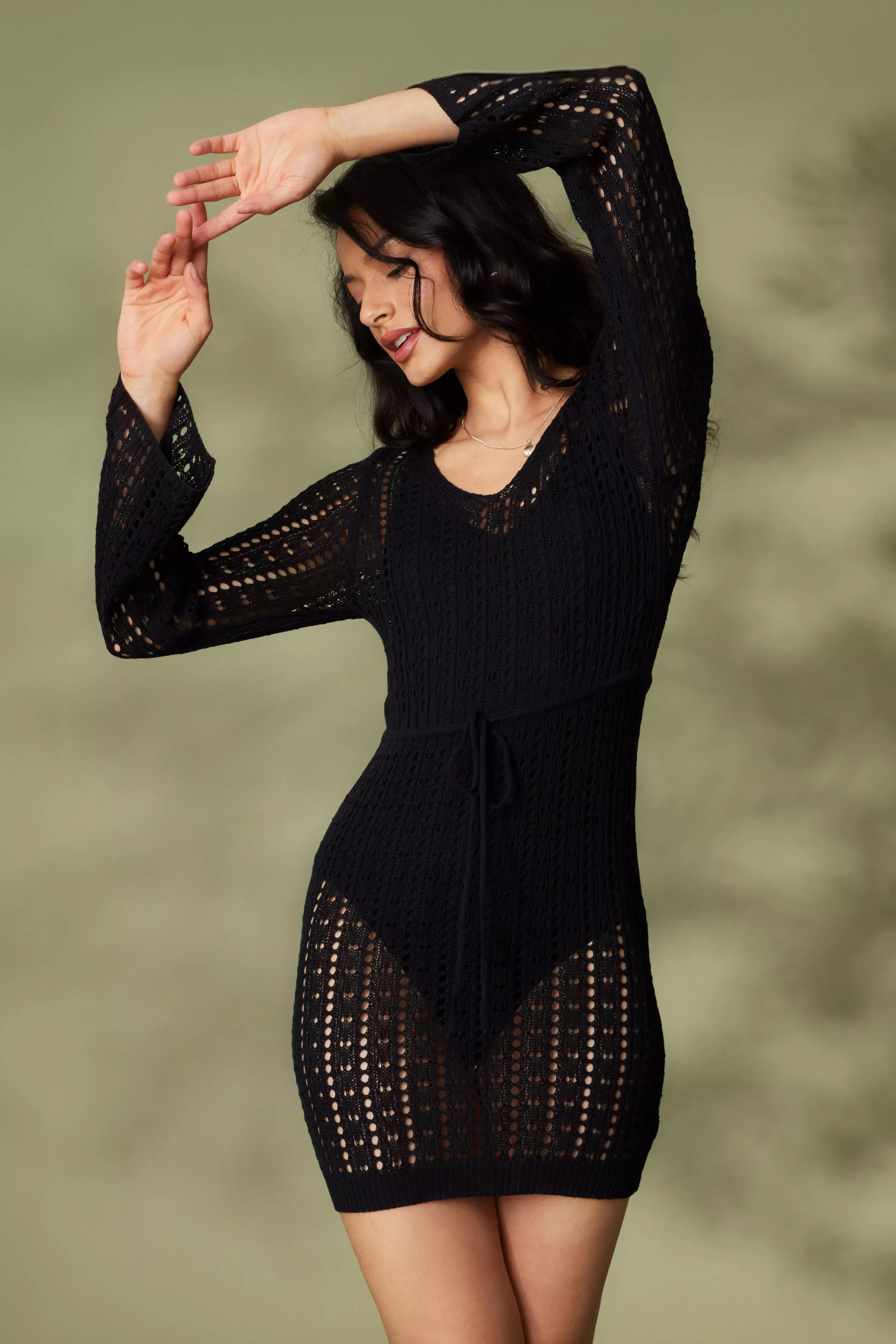 Black Crochet Mini Dress