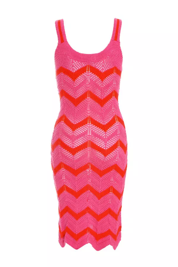 Pink Crochet Midi Dress