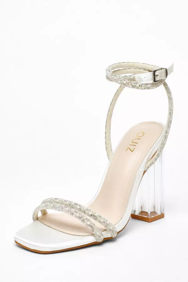 Bridal Diamante Pearl Clear Heeled Sandals
