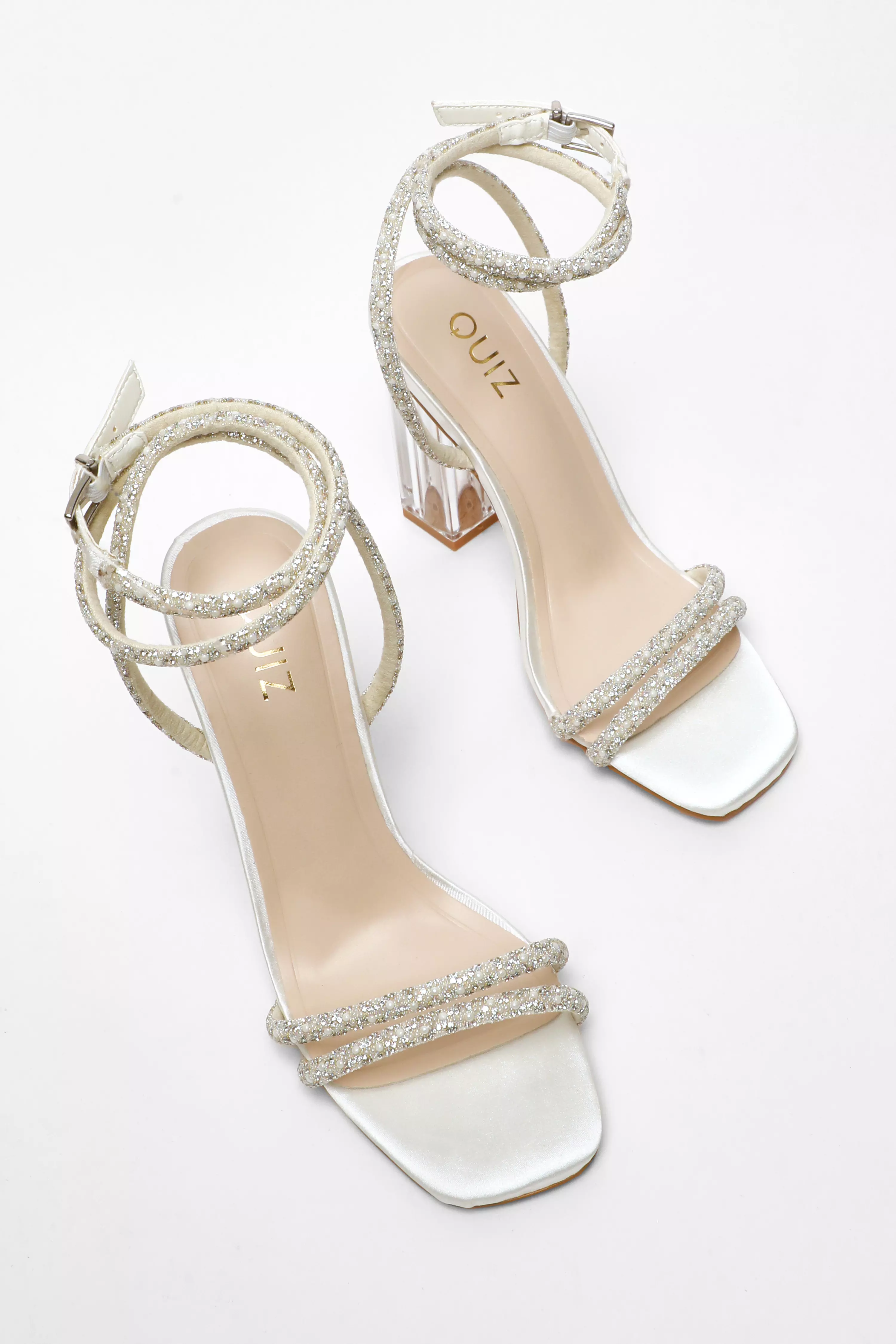 Bridal Diamante Pearl Clear Heeled Sandals