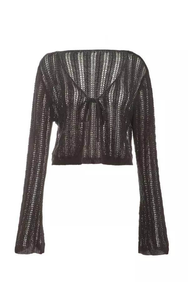 Black Crochet Cropped Cardigan