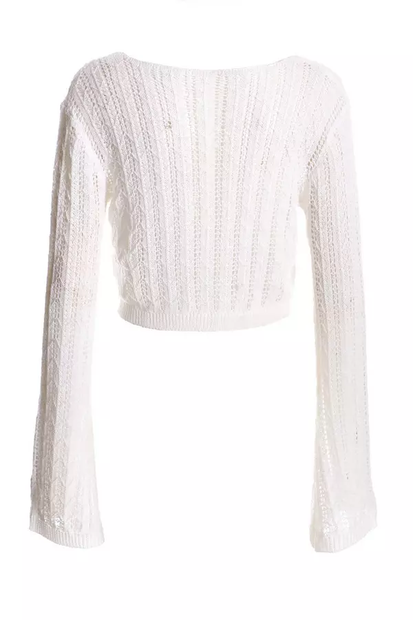 White Crochet Cropped Cardigan