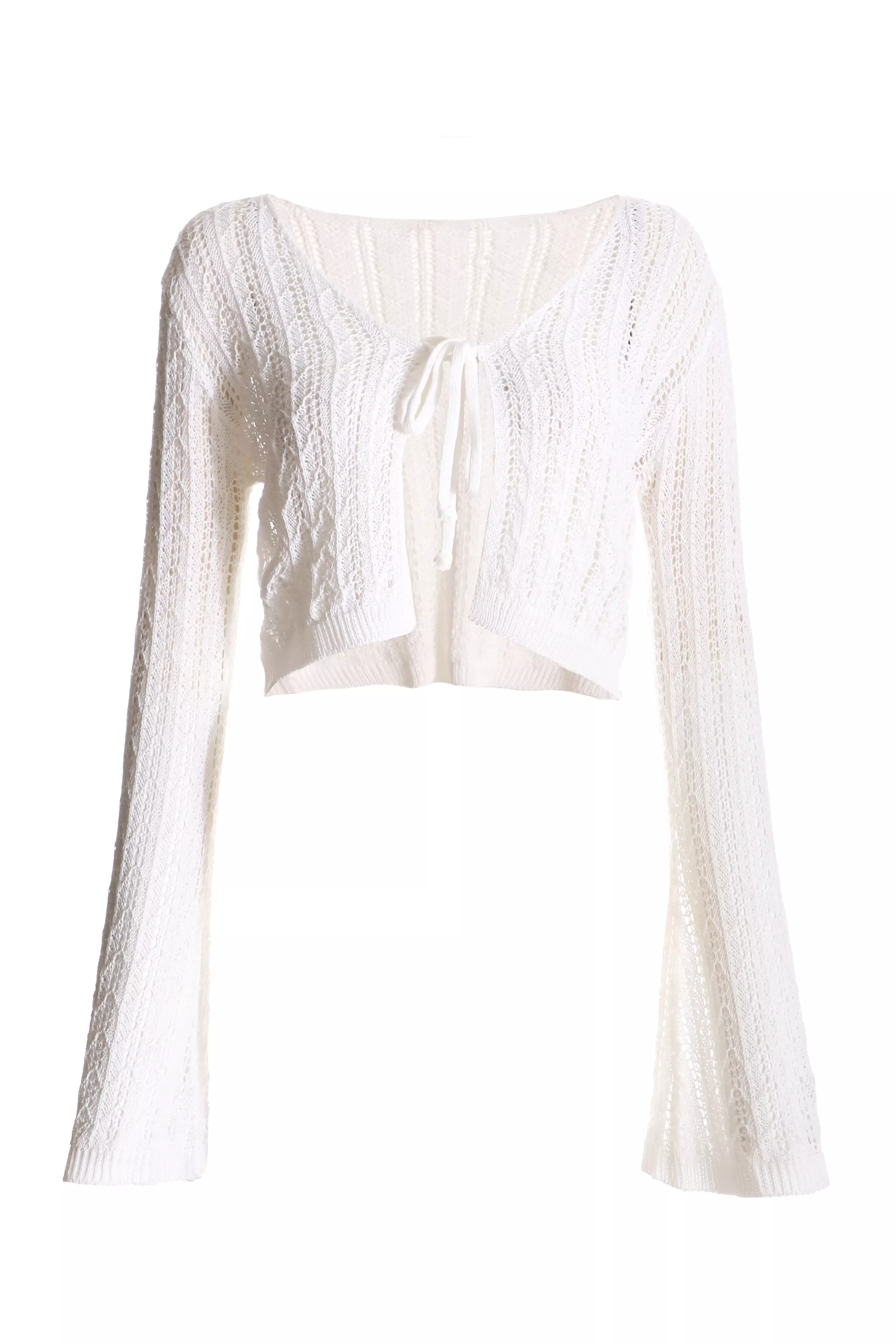 White Crochet Cropped Cardigan