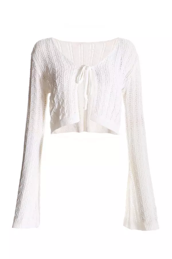 White Crochet Cropped Cardigan
