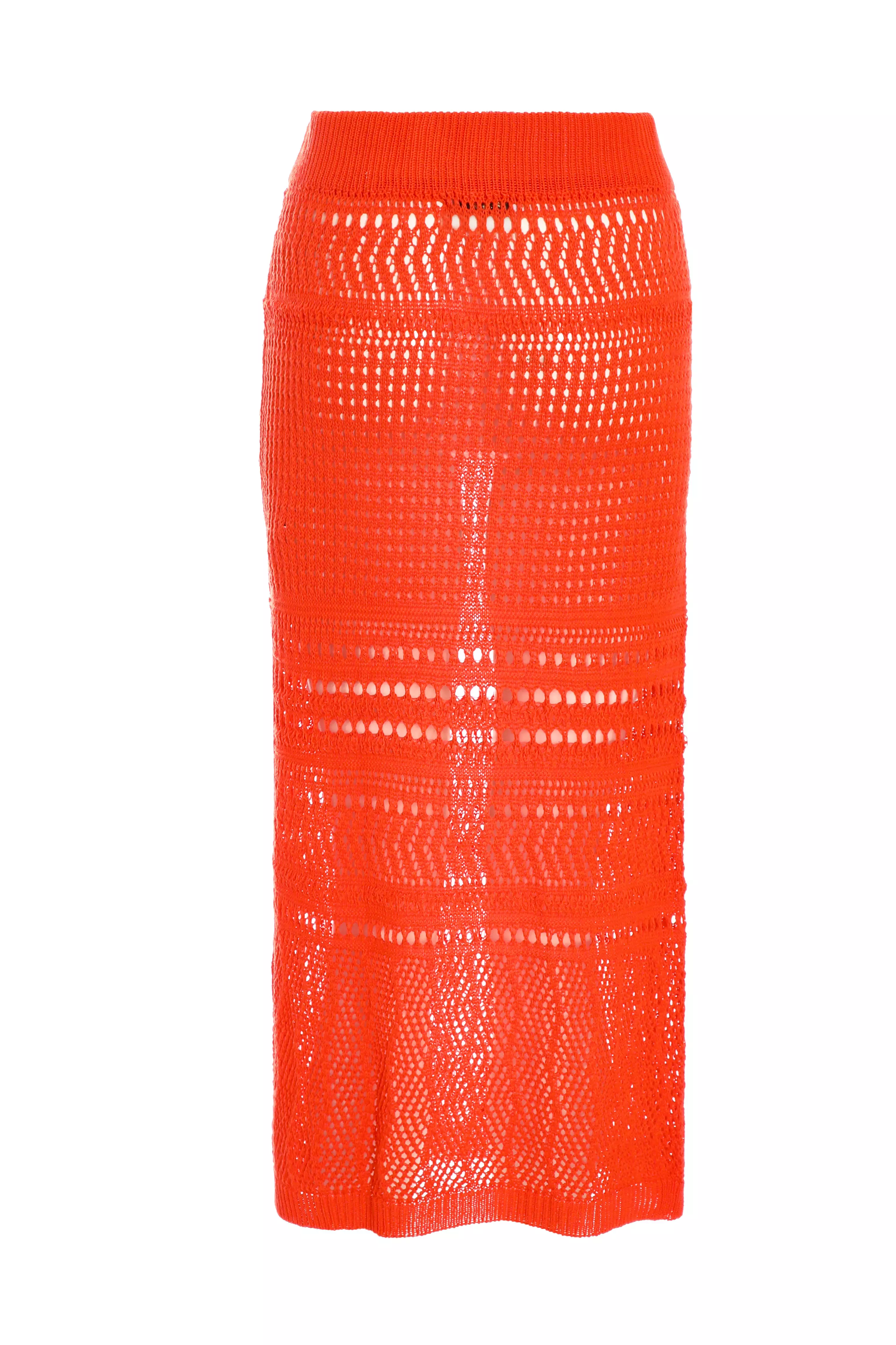 Orange Crochet Midi Skirt 