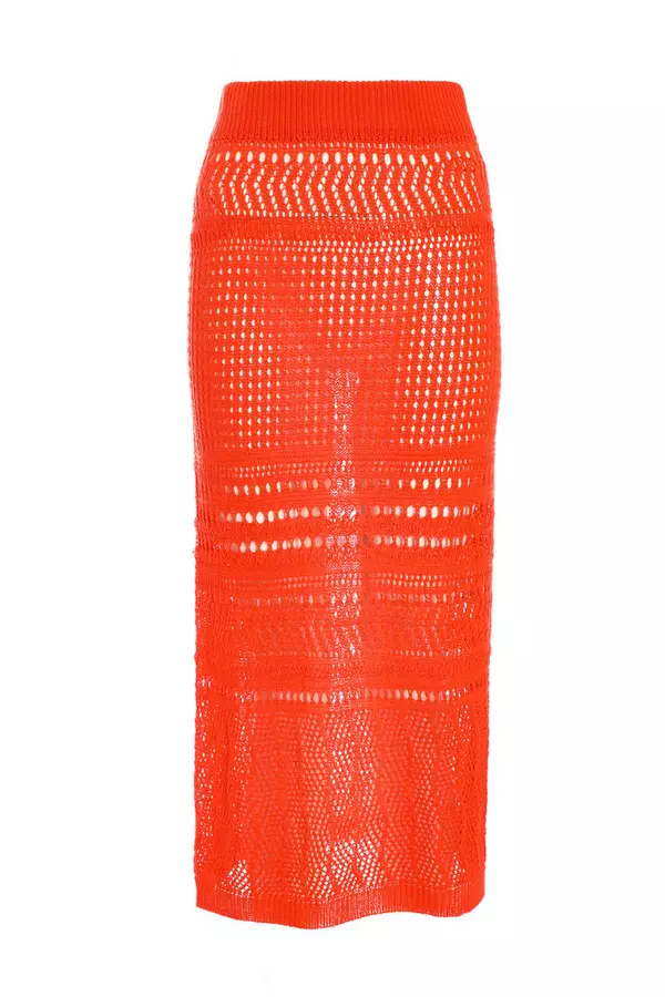 Orange Crochet Midi Skirt 