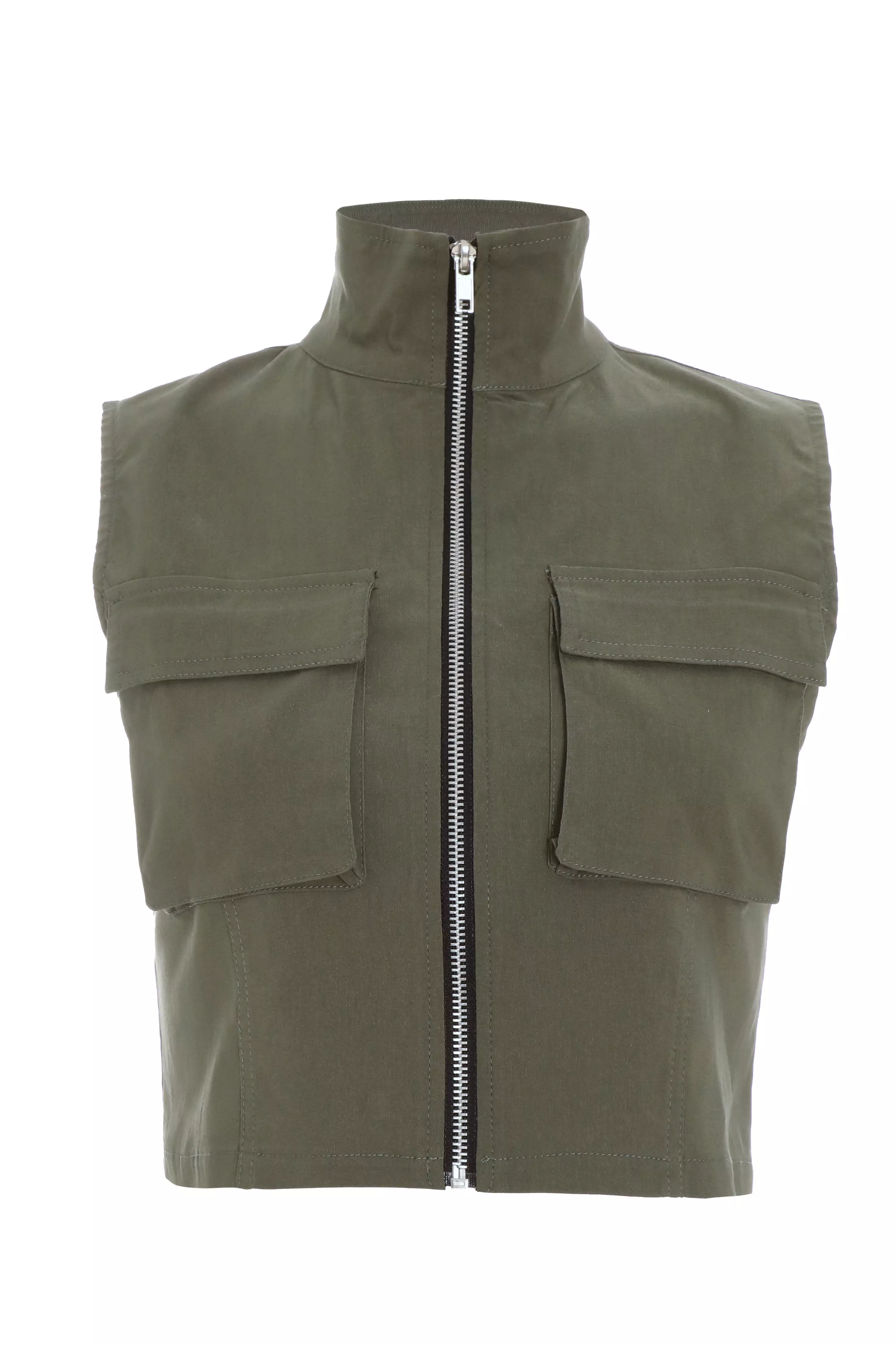 Khaki Cropped Cargo Gilet