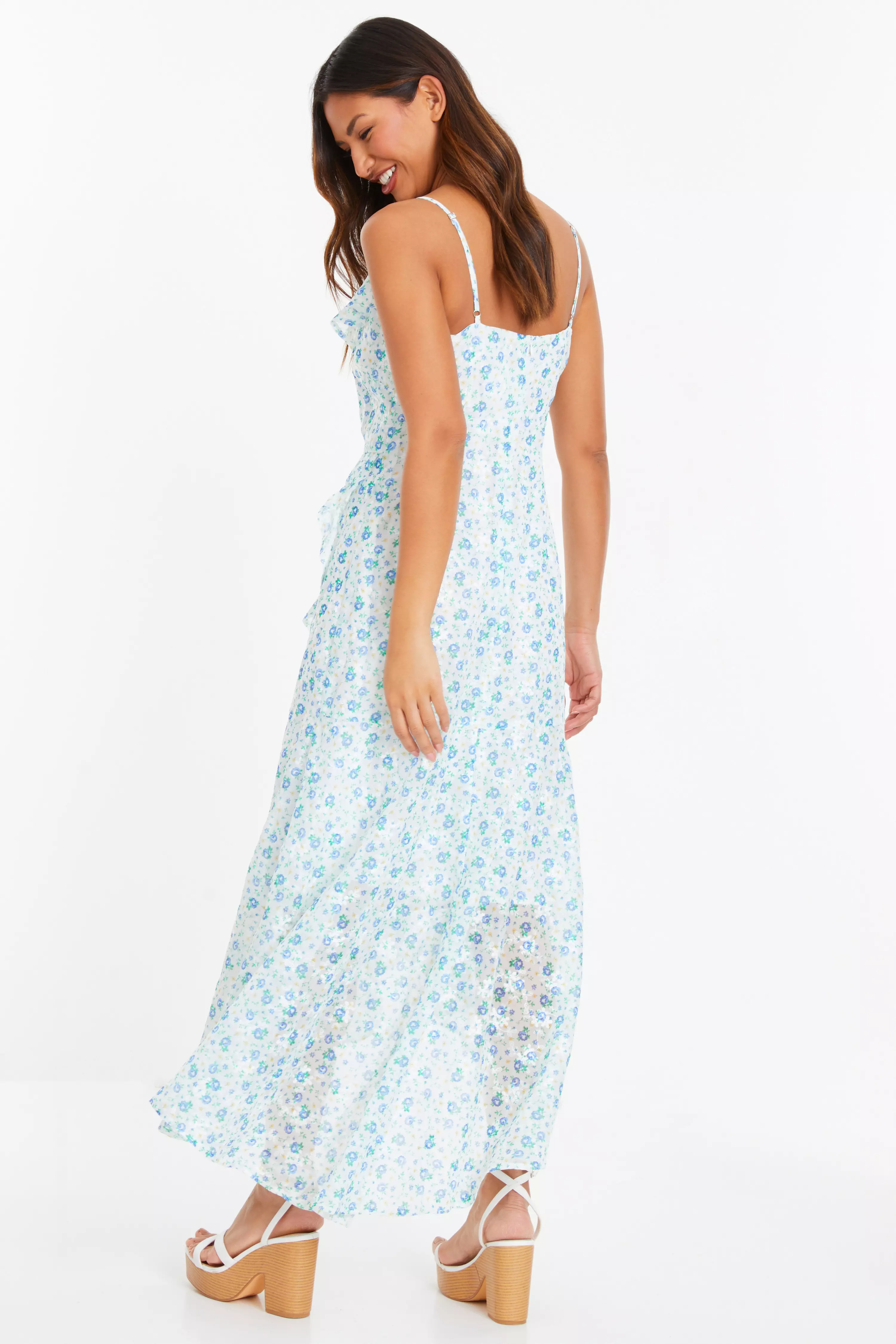 Blue Ditsy Print Chiffon Midaxi Dress