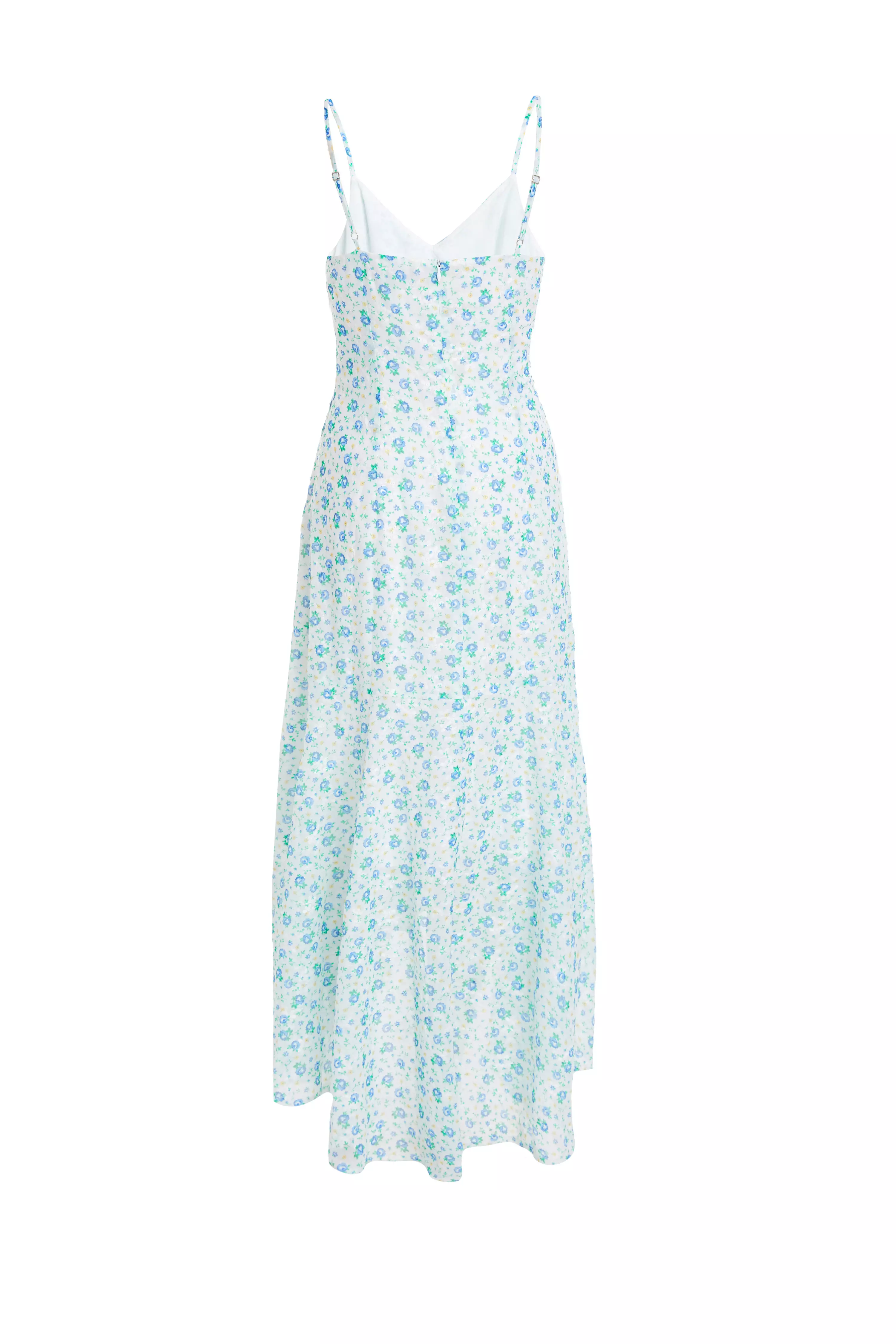 Blue Ditsy Print Chiffon Midaxi Dress