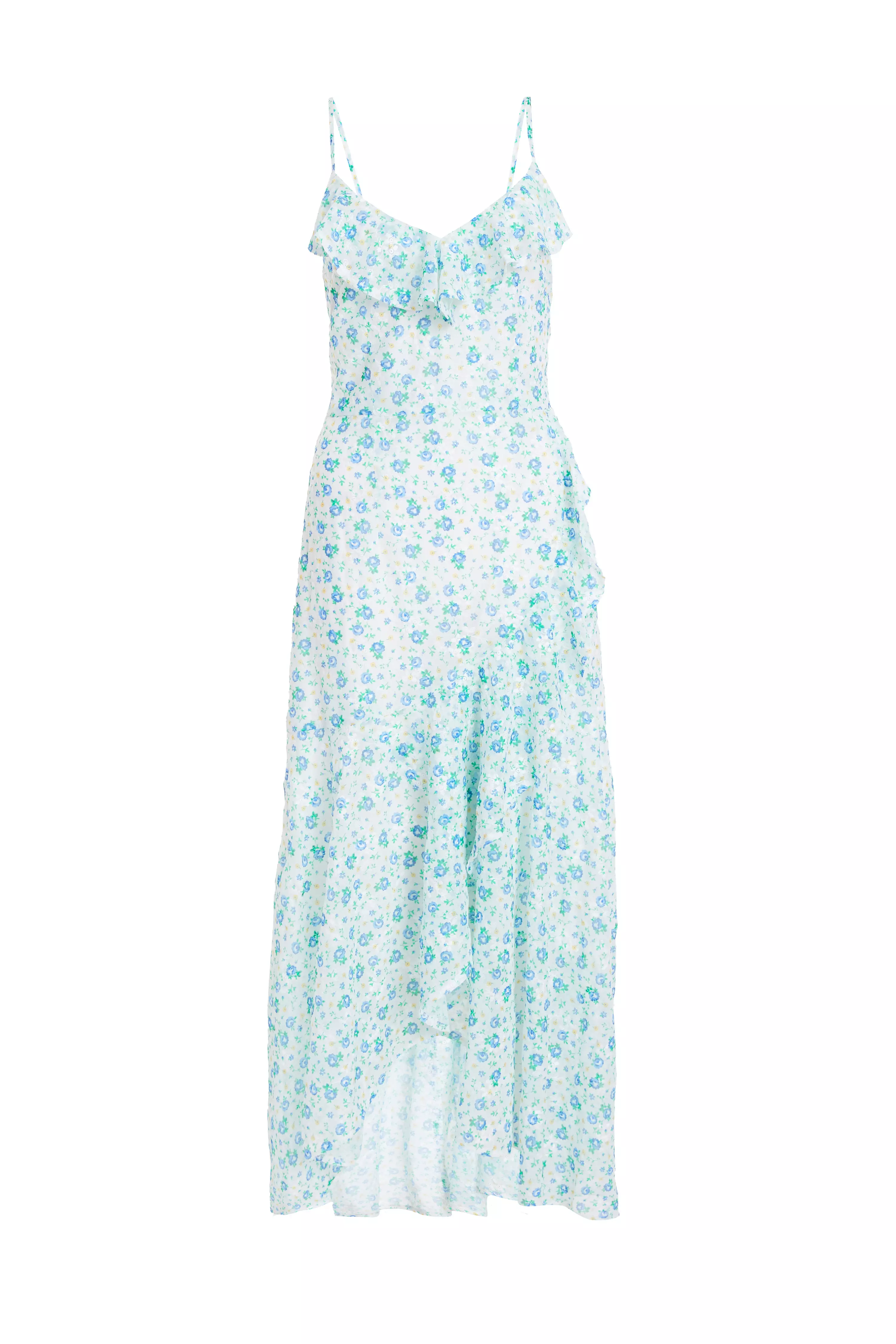 Blue Ditsy Print Chiffon Midaxi Dress