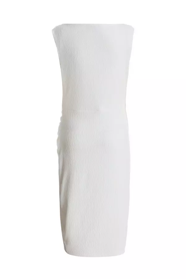 White Textured Cowl Neck Midi Dress