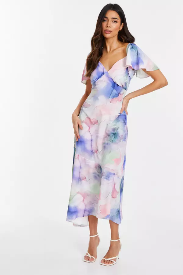 Blue Abstract Print Midaxi Dress