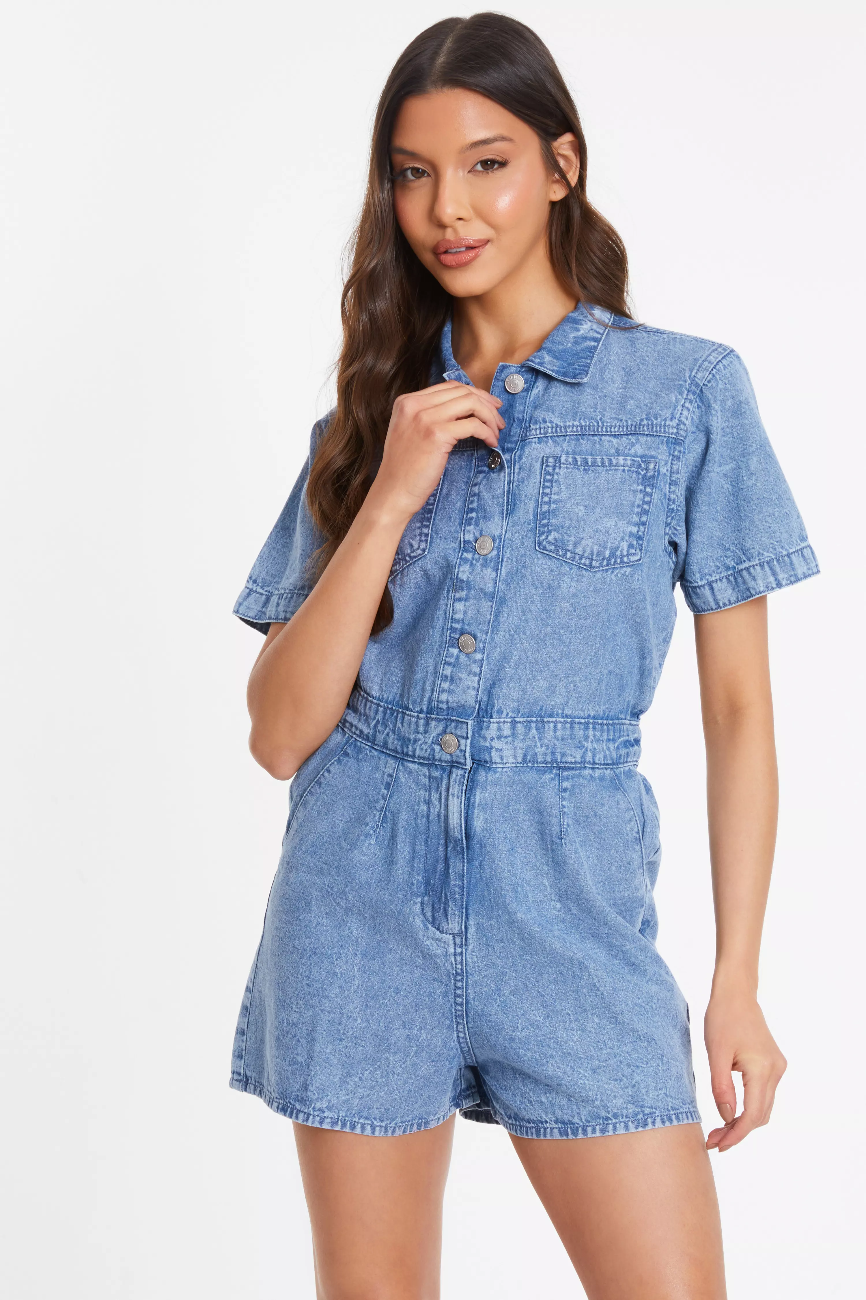 Blue Acid Wash Denim Playsuit