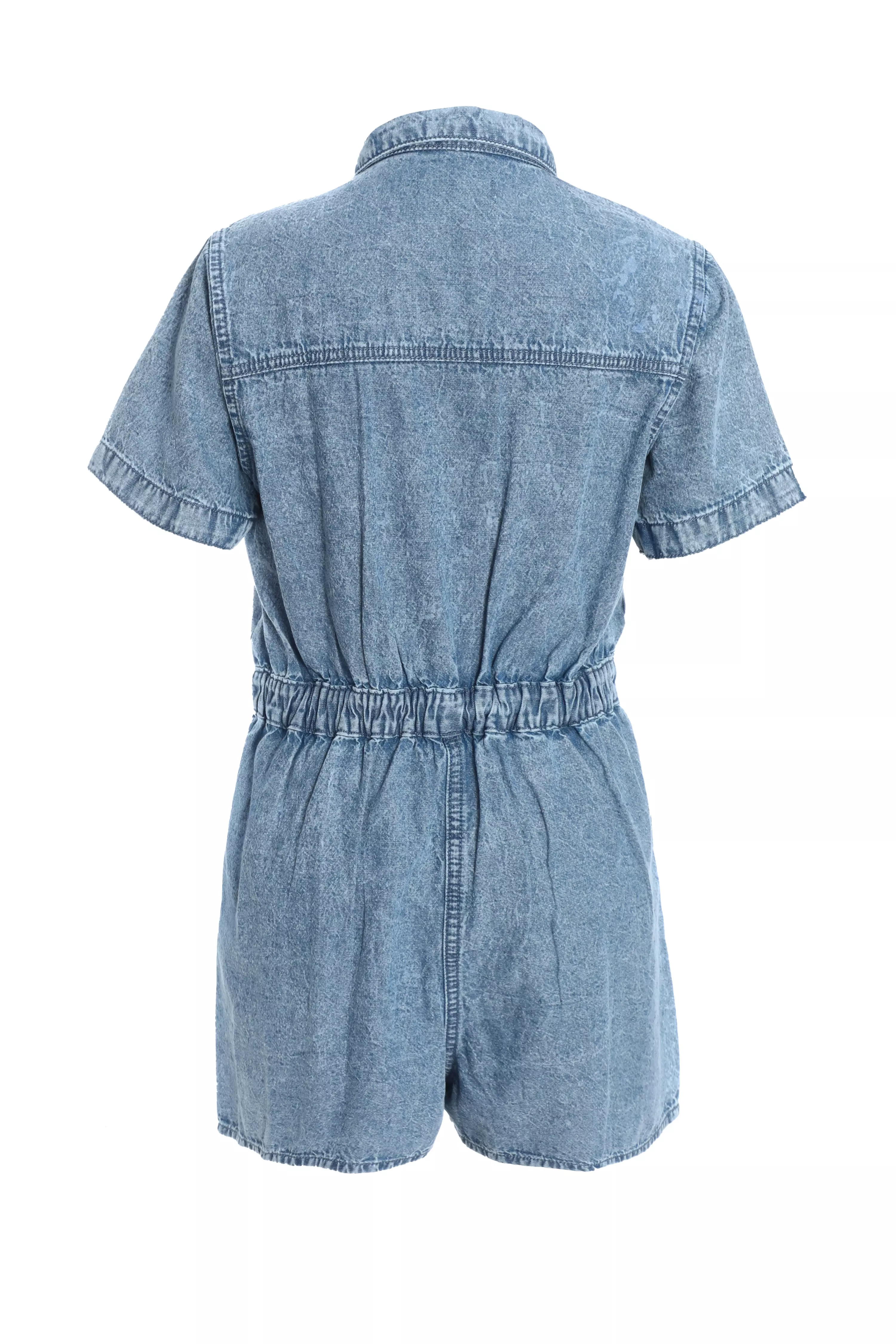 Blue Acid Wash Denim Playsuit