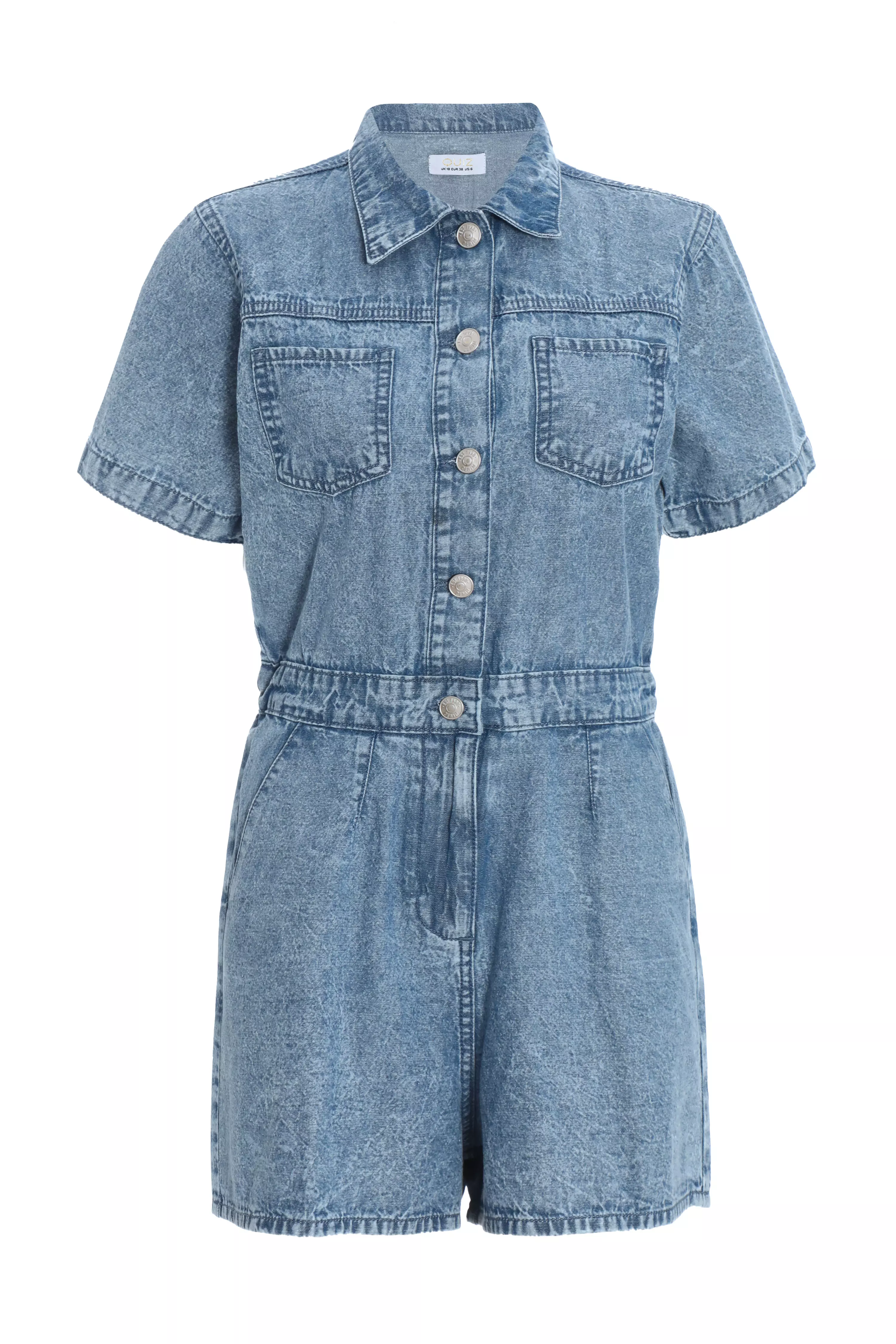 Blue Acid Wash Denim Playsuit