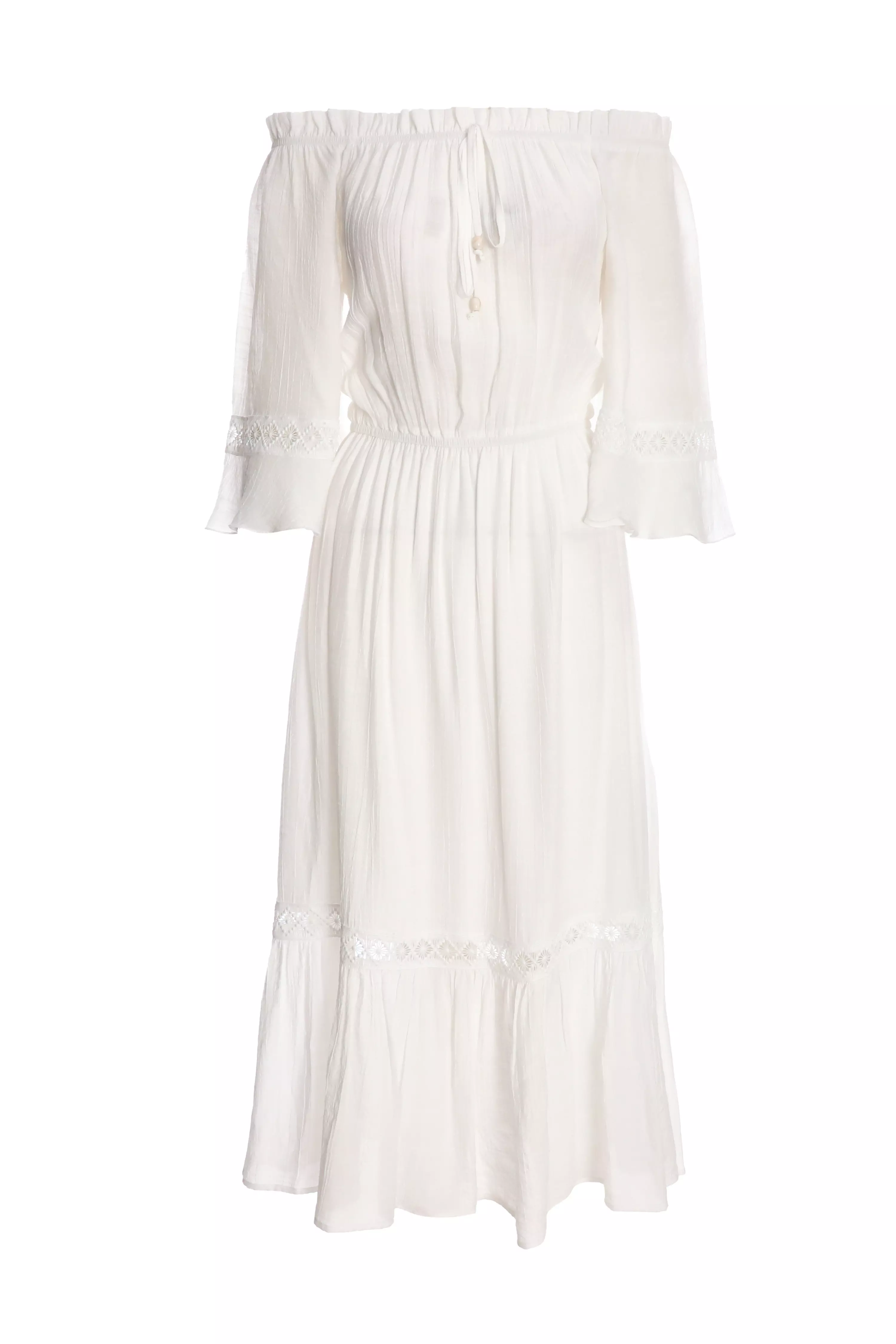 White Bardot Crochet Midaxi Dress