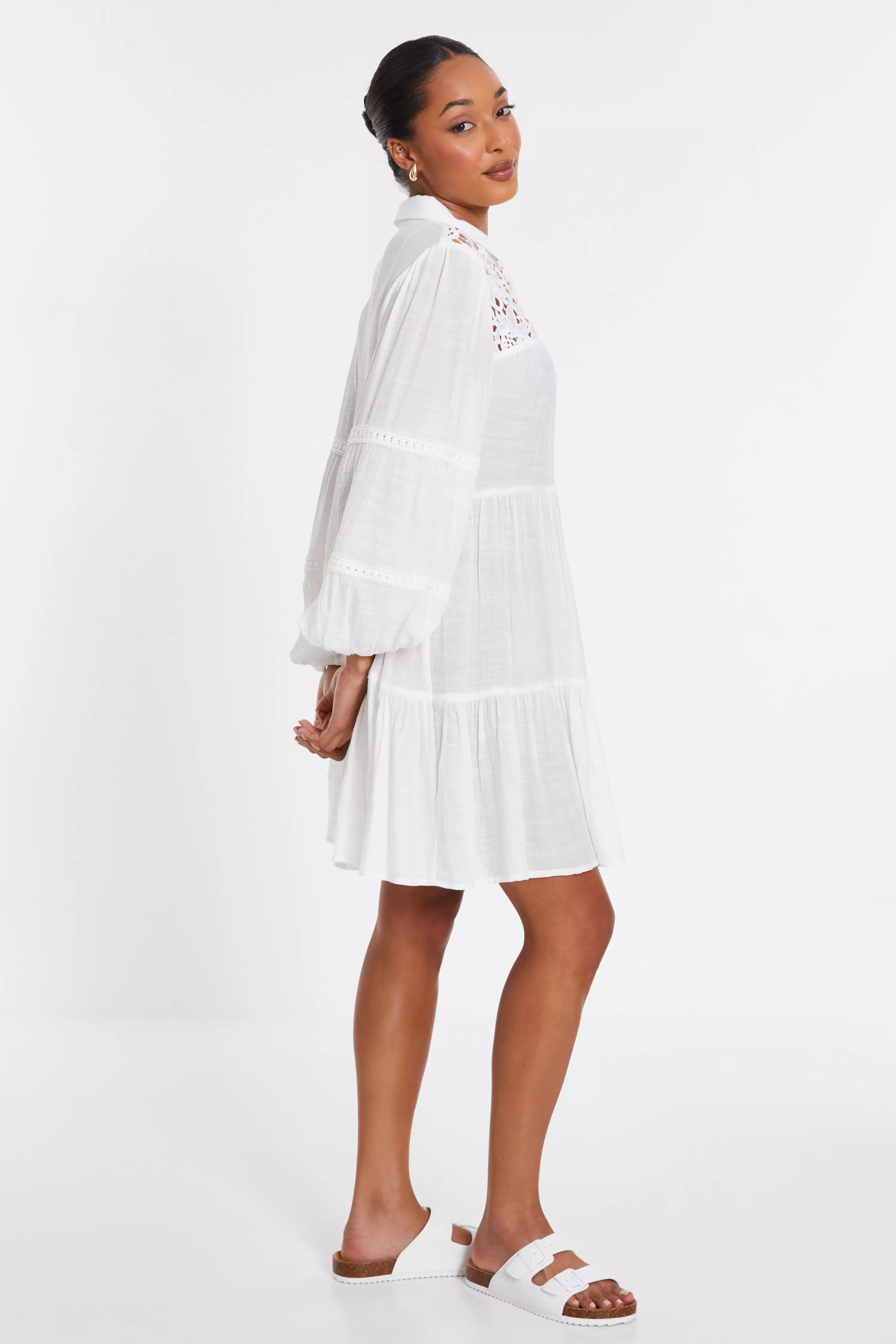 White Crochet Mini Shirt Dress