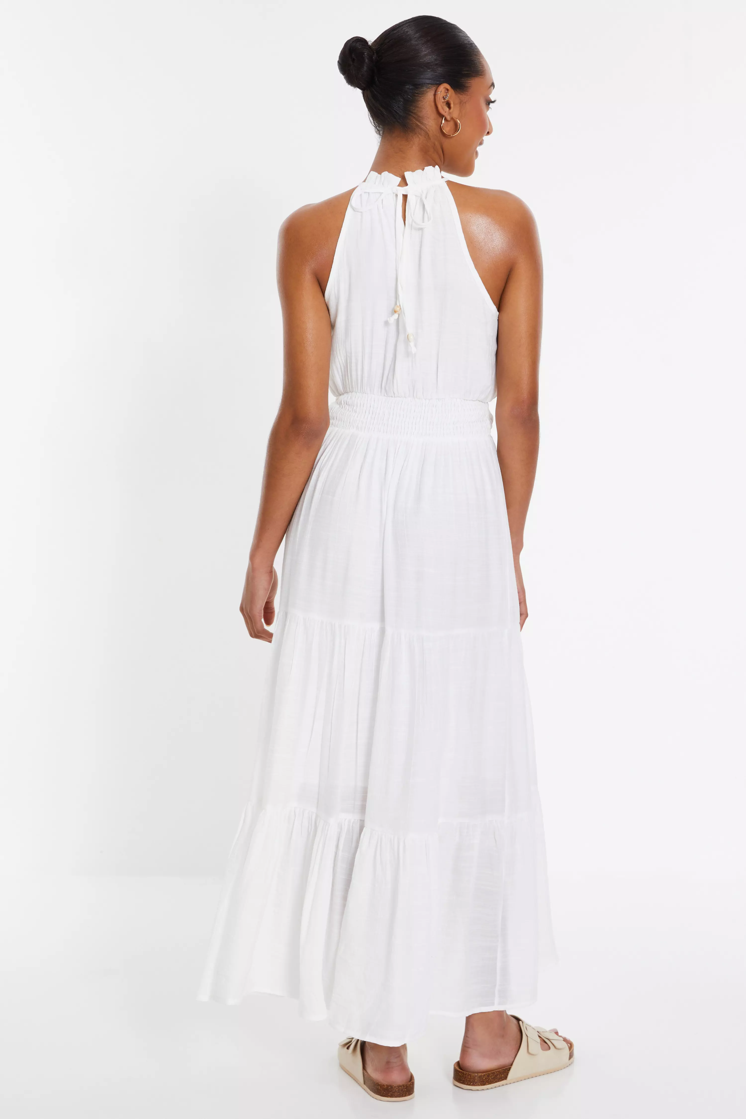 White Halter Neck Maxi Dress