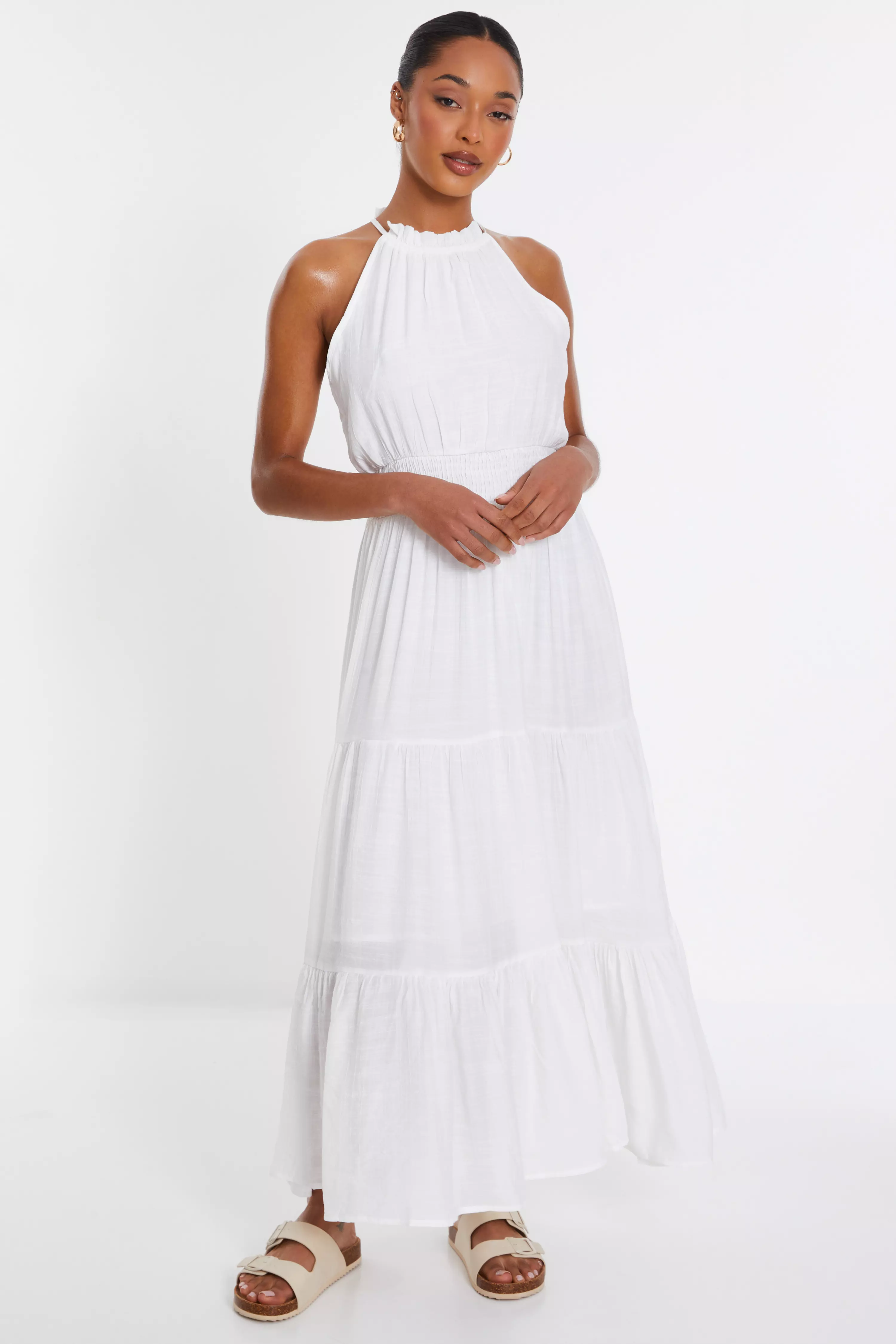 White Halter Neck Maxi Dress