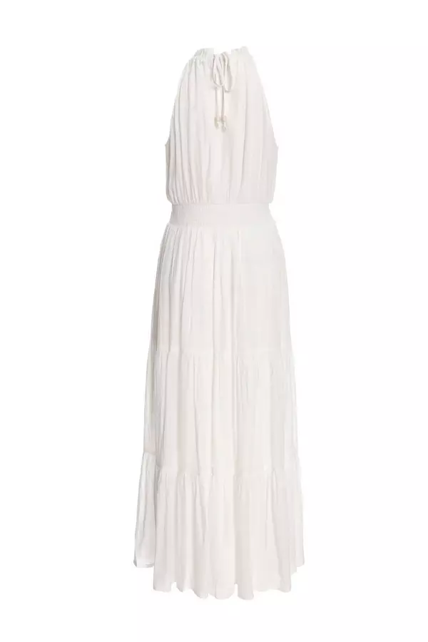 White Halter Neck Maxi Dress
