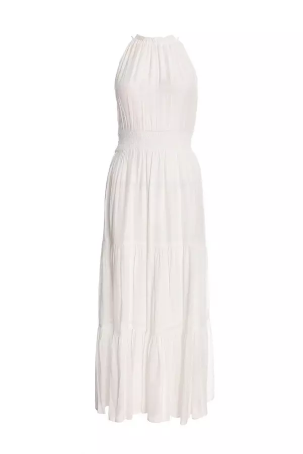 White Halter Neck Maxi Dress