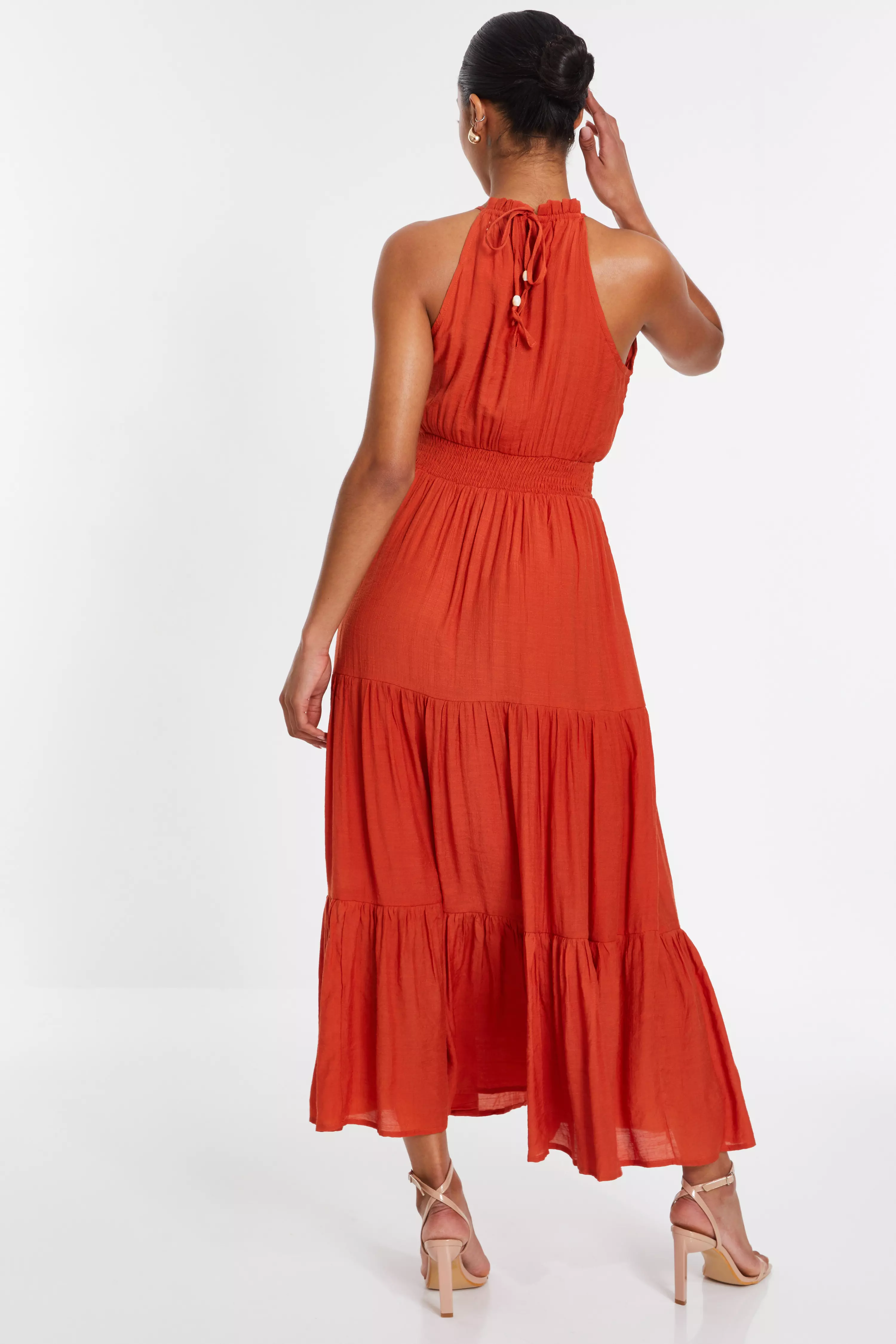 Orange Halter Neck Maxi Dress