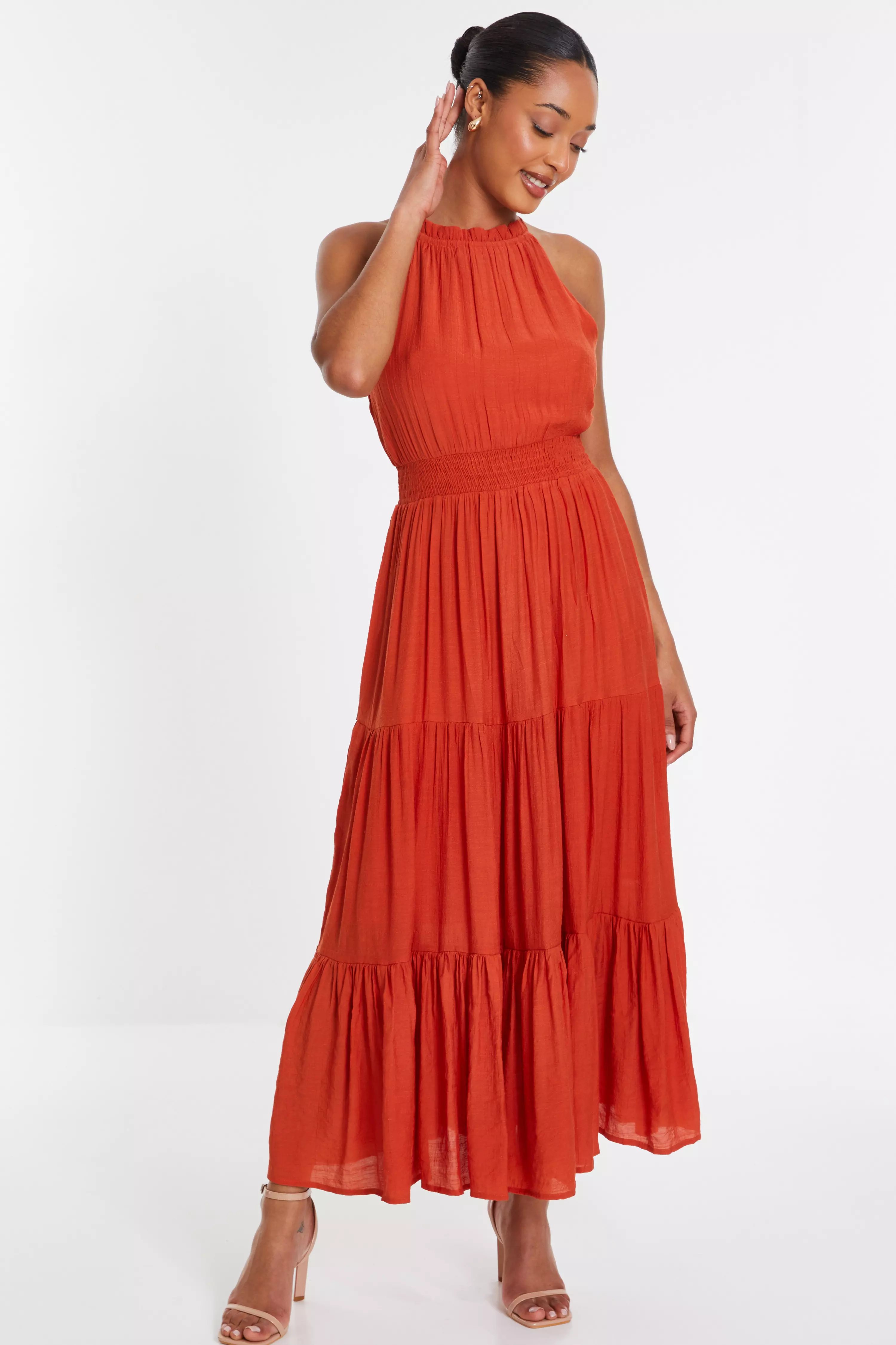 Orange Halter Neck Maxi Dress