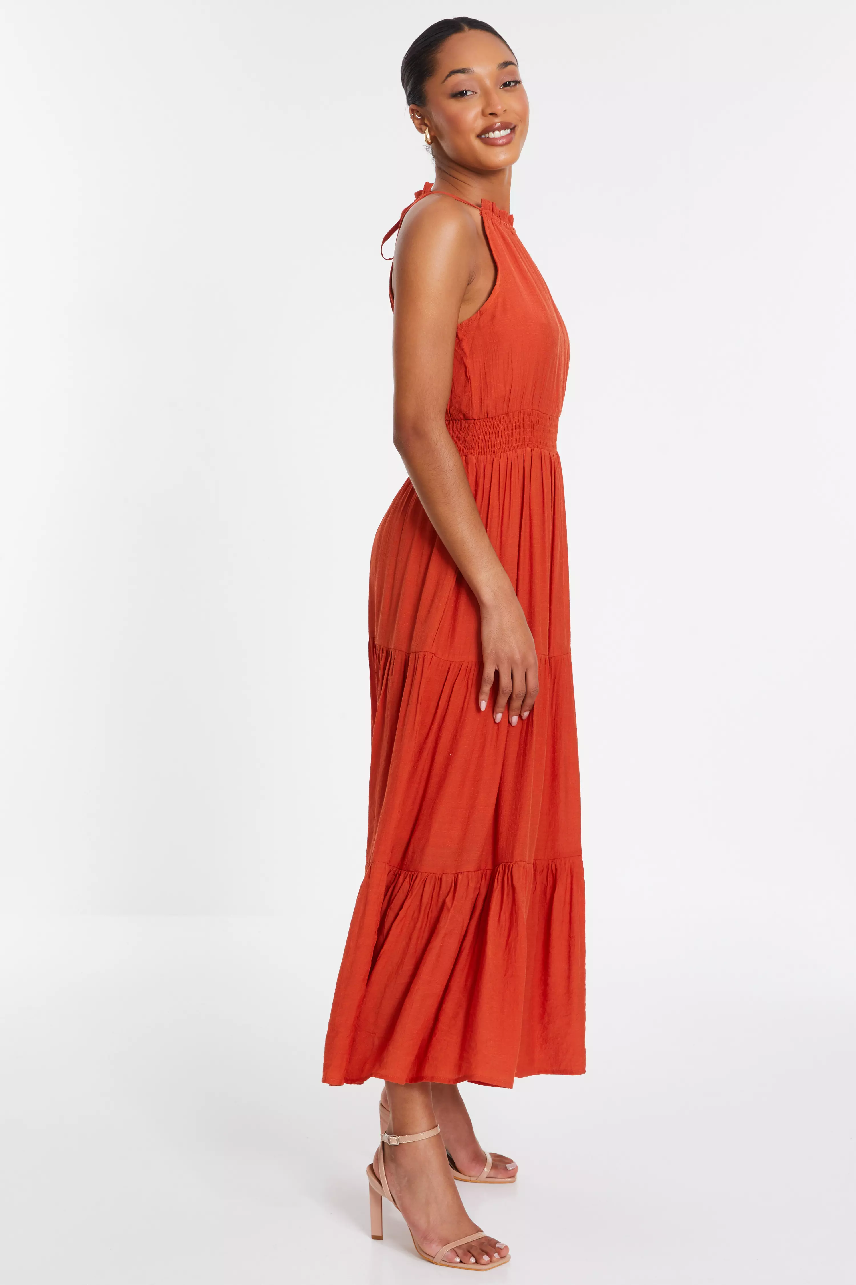 Orange Halter Neck Maxi Dress