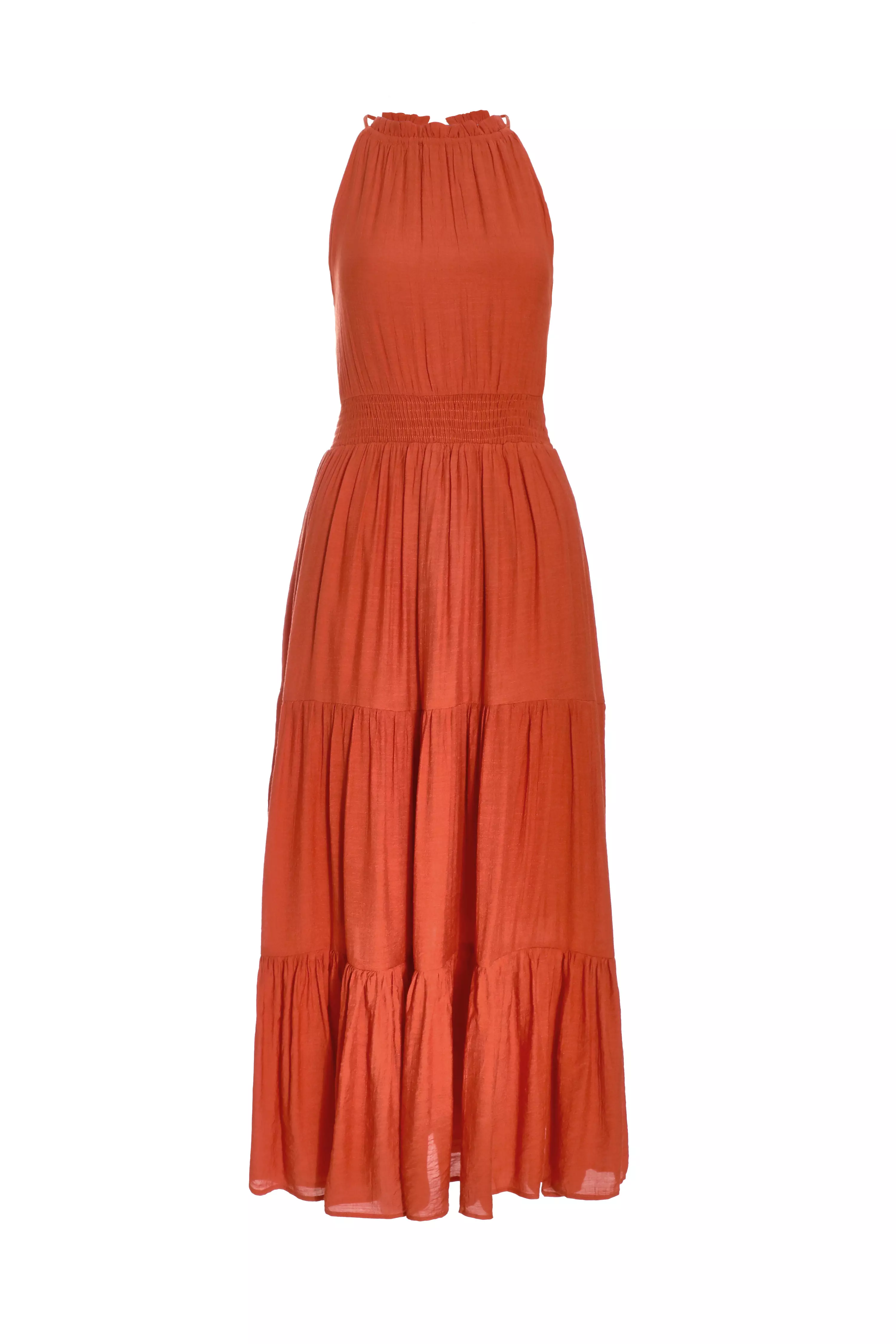 Orange Halter Neck Maxi Dress