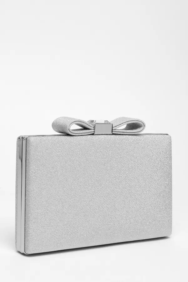 Silver Bow Clasp Clutch Bag