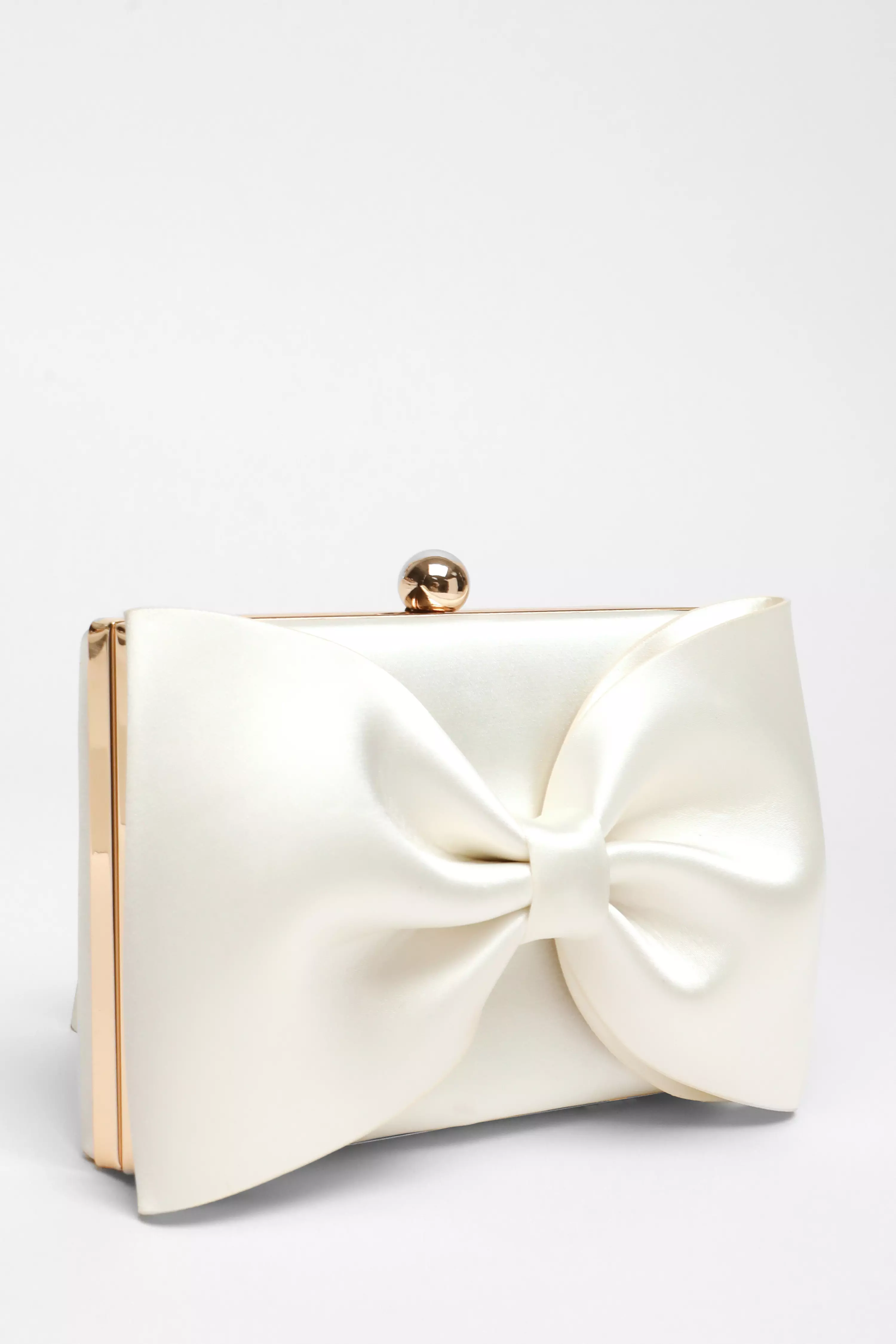 Bridal White Satin Bow Clutch Bag