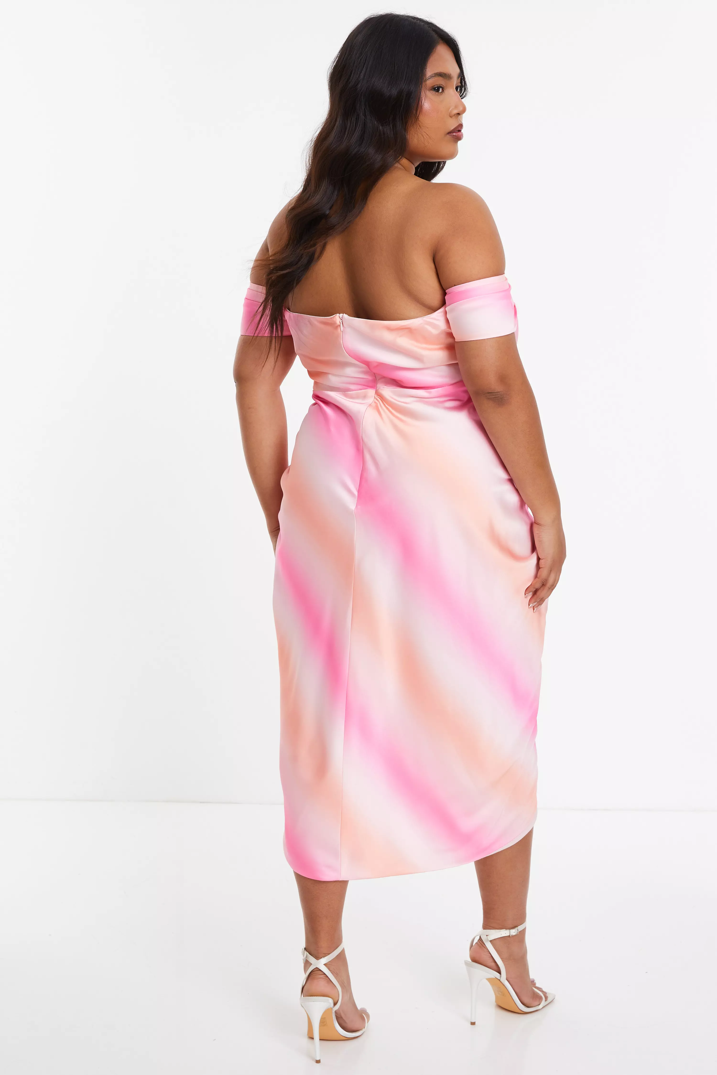 Curve Pink Ombre Bardot Midi Dress