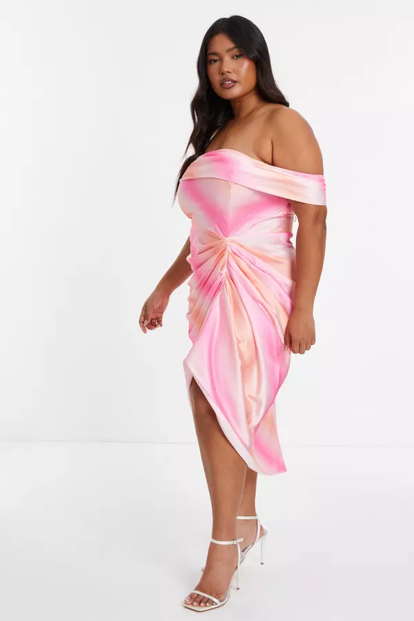 Curve Pink Ombre Bardot Midi Dress