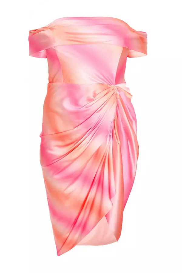 Curve Pink Ombre Bardot Midi Dress