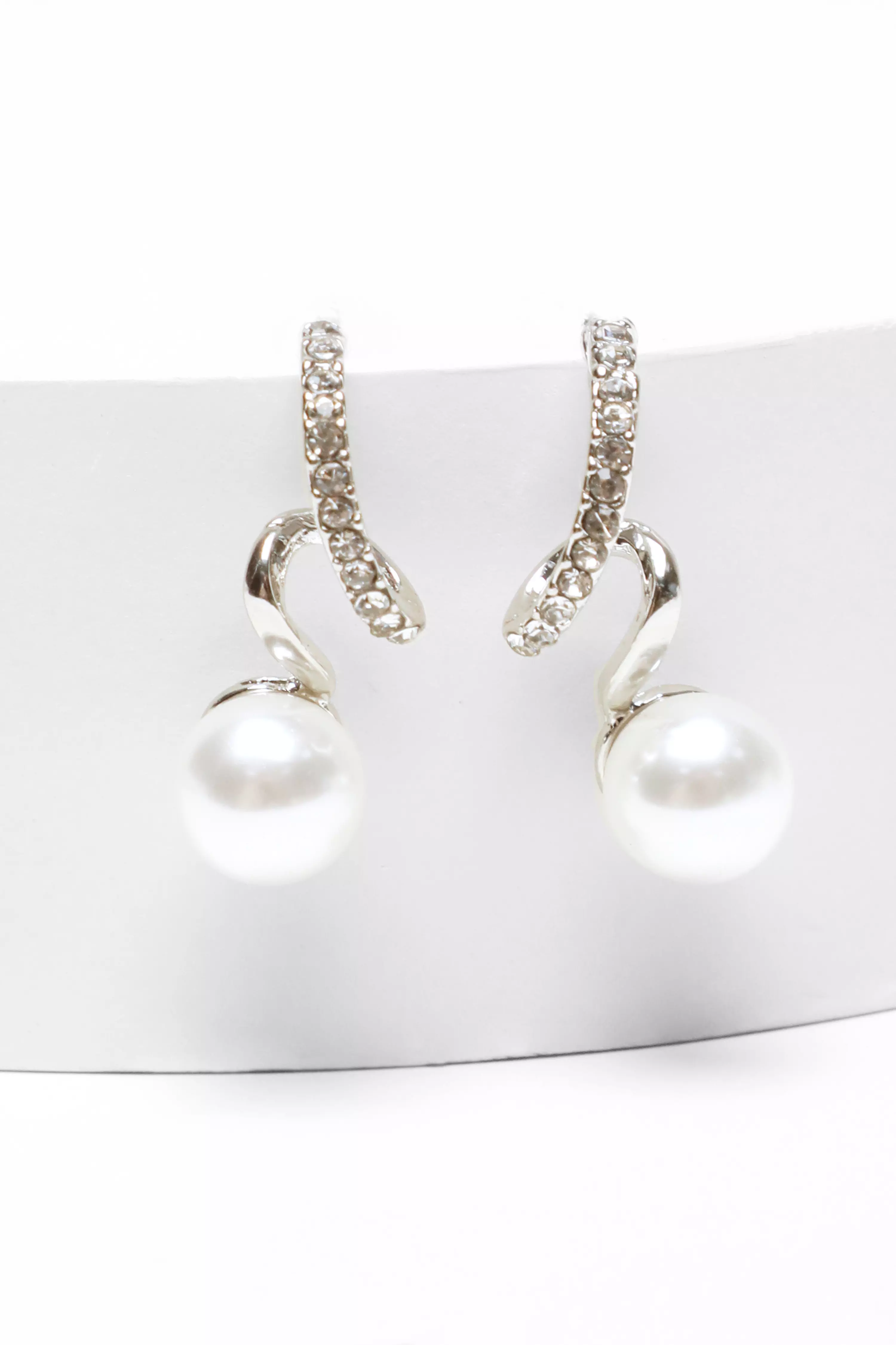 Bridal Silver Diamante Twist Drop Earrings