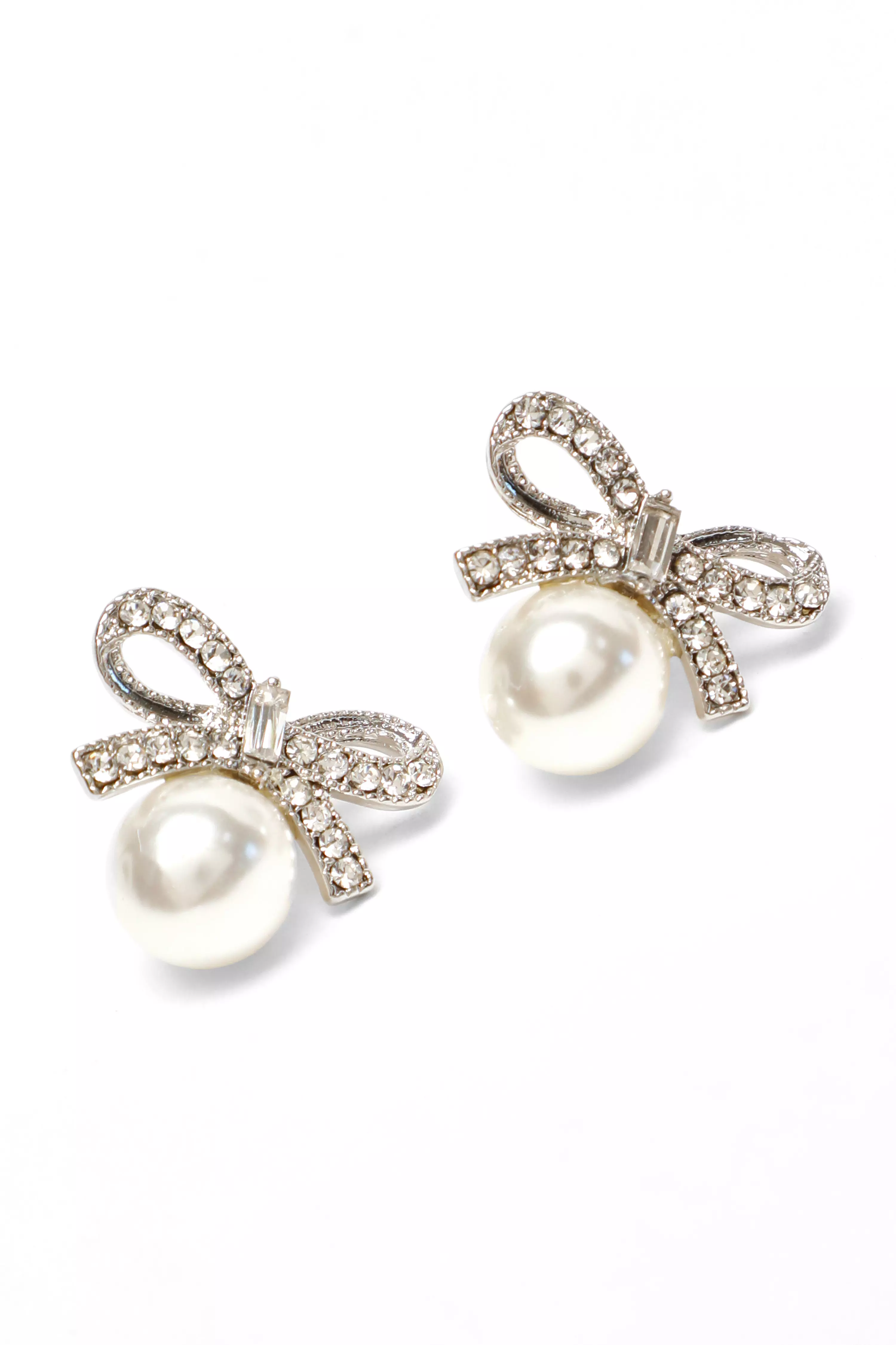 Bridal Silver Diamante Bow Stud Earrings